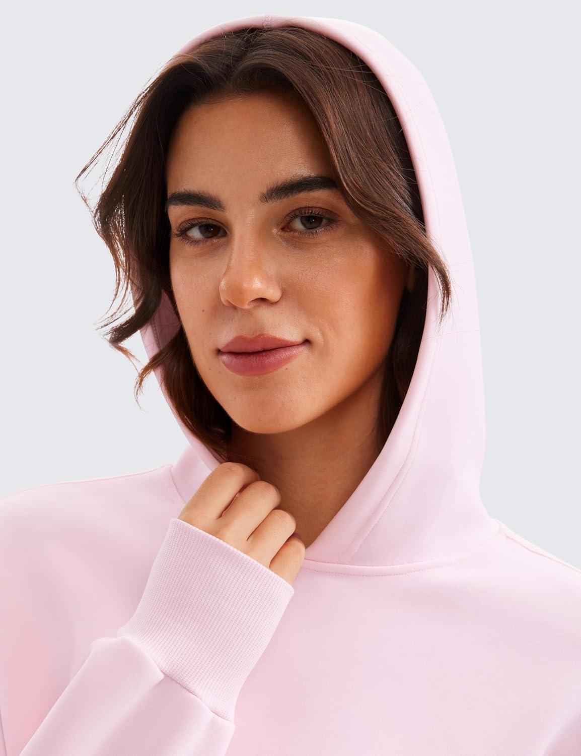 imageCRZ YOGA SoftAura Cropped Hoodies for Women Long Sleeve Pullover Basic Workout Casual Hooded SweatshirtsStrawberry Pink