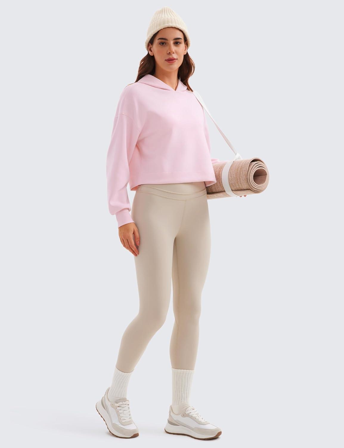 imageCRZ YOGA SoftAura Cropped Hoodies for Women Long Sleeve Pullover Basic Workout Casual Hooded SweatshirtsStrawberry Pink