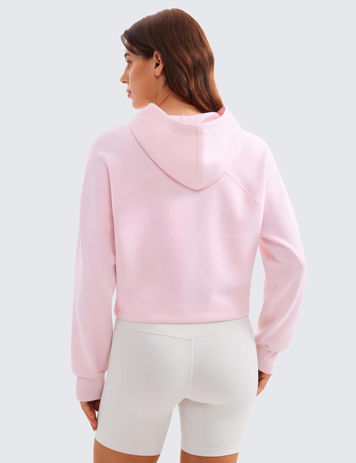 imageCRZ YOGA SoftAura Cropped Hoodies for Women Long Sleeve Pullover Basic Workout Casual Hooded SweatshirtsStrawberry Pink