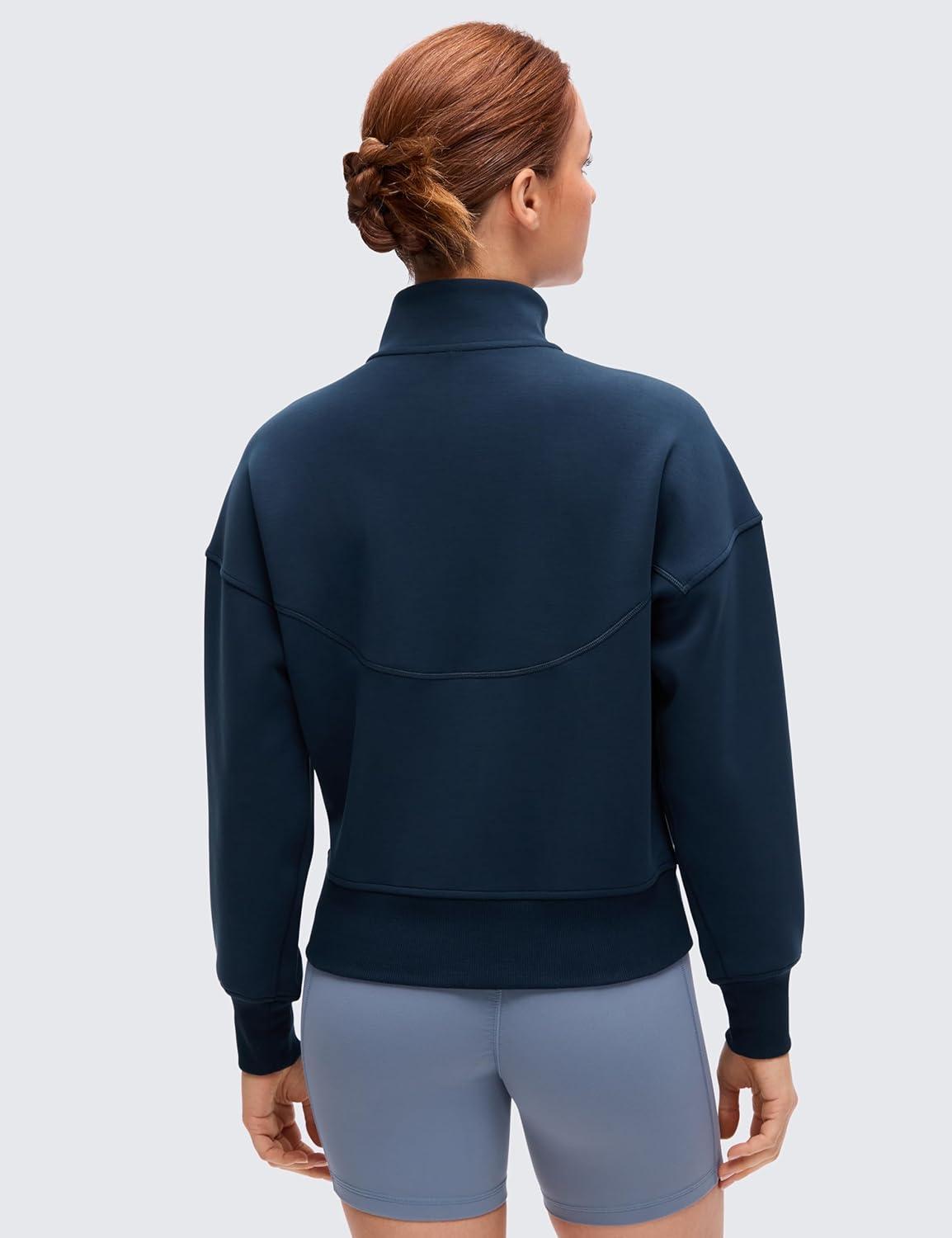 imageCRZ YOGA SoftAura Full Zip Sweatshirt for Women Workout Casual Zipper Funnel Neck Sweat Shirts Jackets with PocketsInk Blue