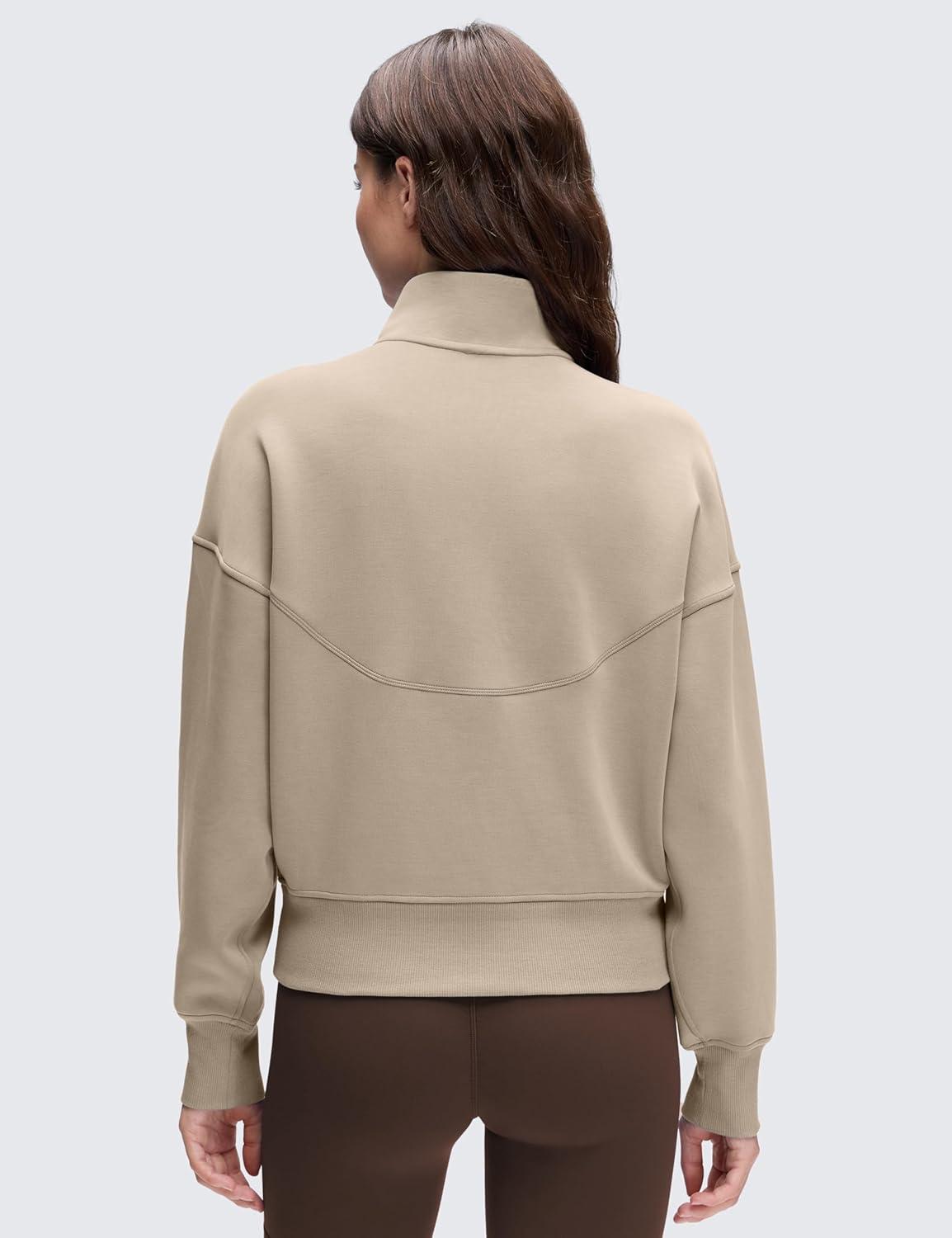 imageCRZ YOGA SoftAura Half Zip Sweatshirt for Women Pullover Workout Casual Funnel Neck Sweat Shirts with PocketOak