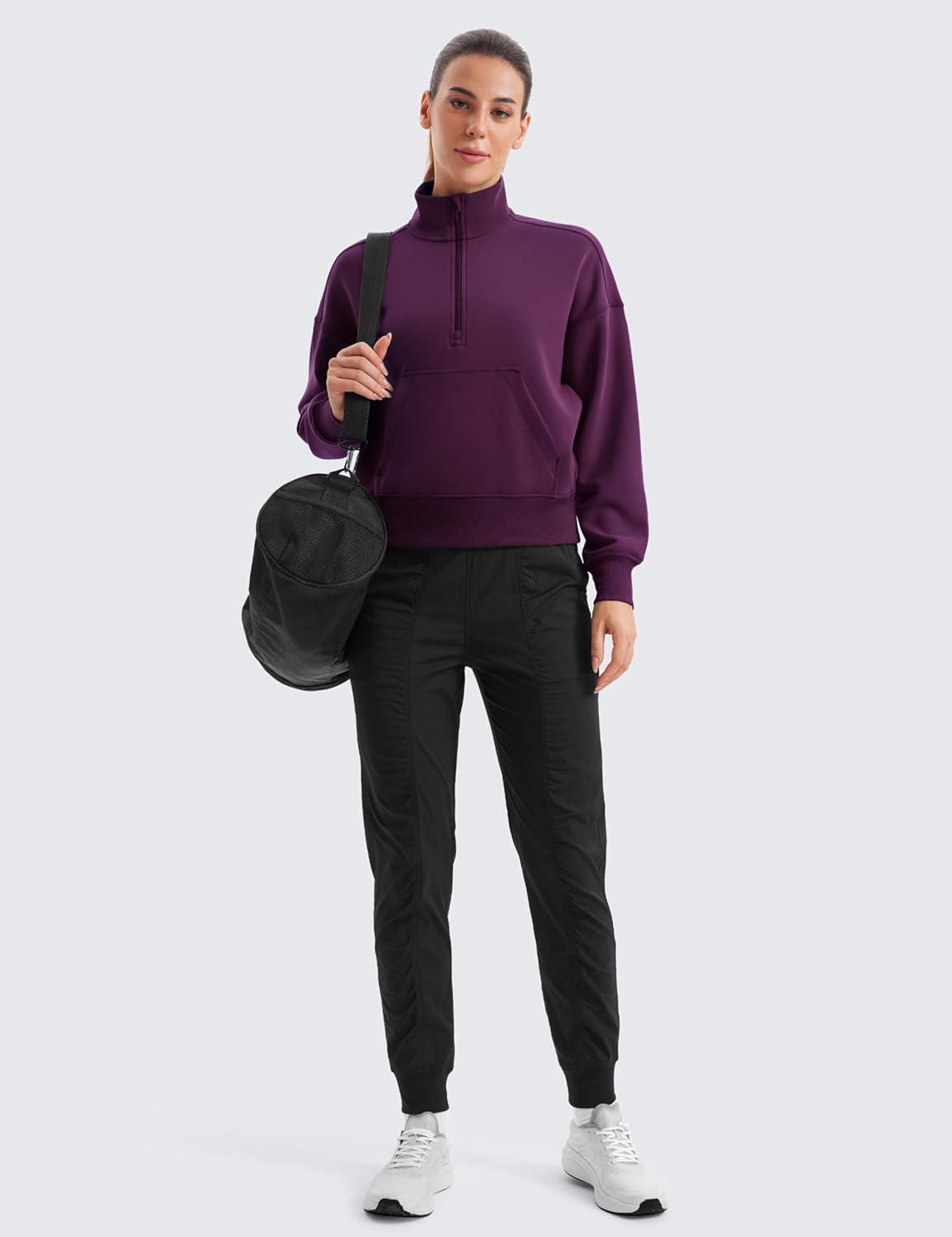 imageCRZ YOGA SoftAura Half Zip Sweatshirt for Women Pullover Workout Casual Funnel Neck Sweat Shirts with PocketPlum Magenta