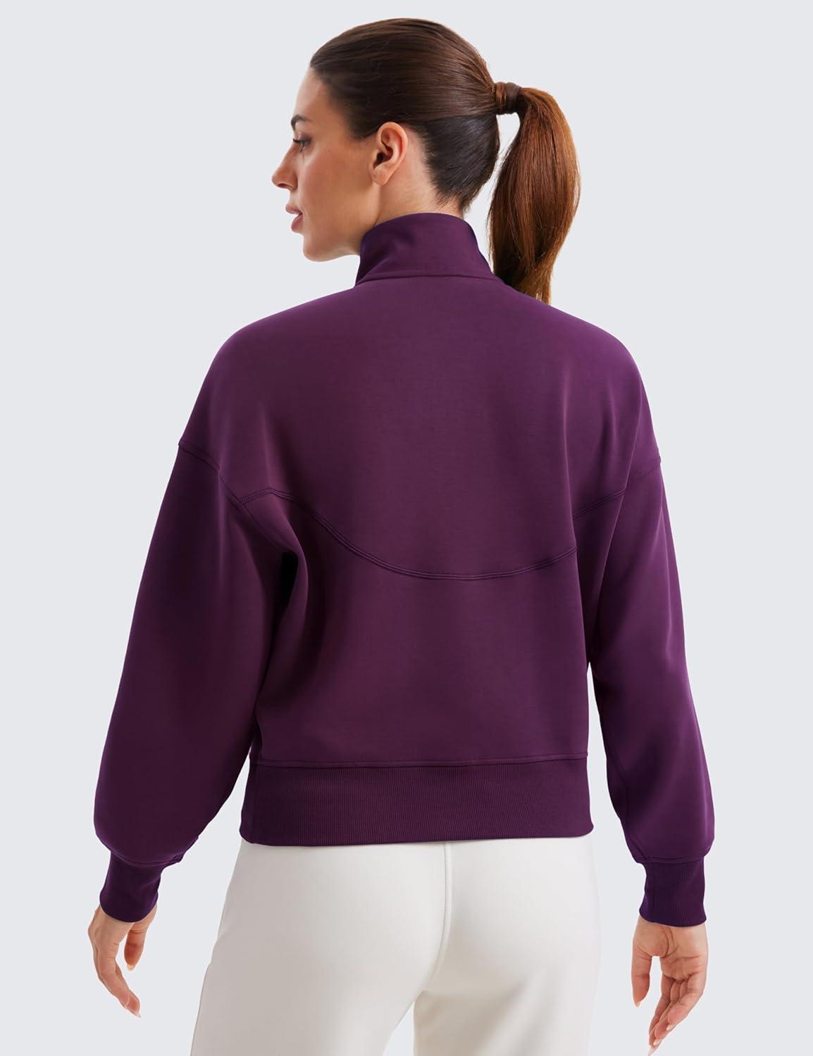 imageCRZ YOGA SoftAura Half Zip Sweatshirt for Women Pullover Workout Casual Funnel Neck Sweat Shirts with PocketPlum Magenta