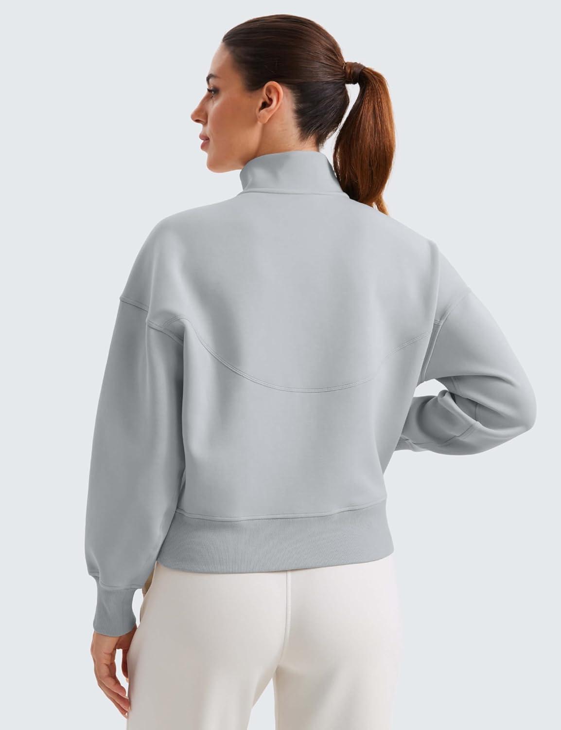 imageCRZ YOGA SoftAura Half Zip Sweatshirt for Women Pullover Workout Casual Funnel Neck Sweat Shirts with PocketRhino Grey