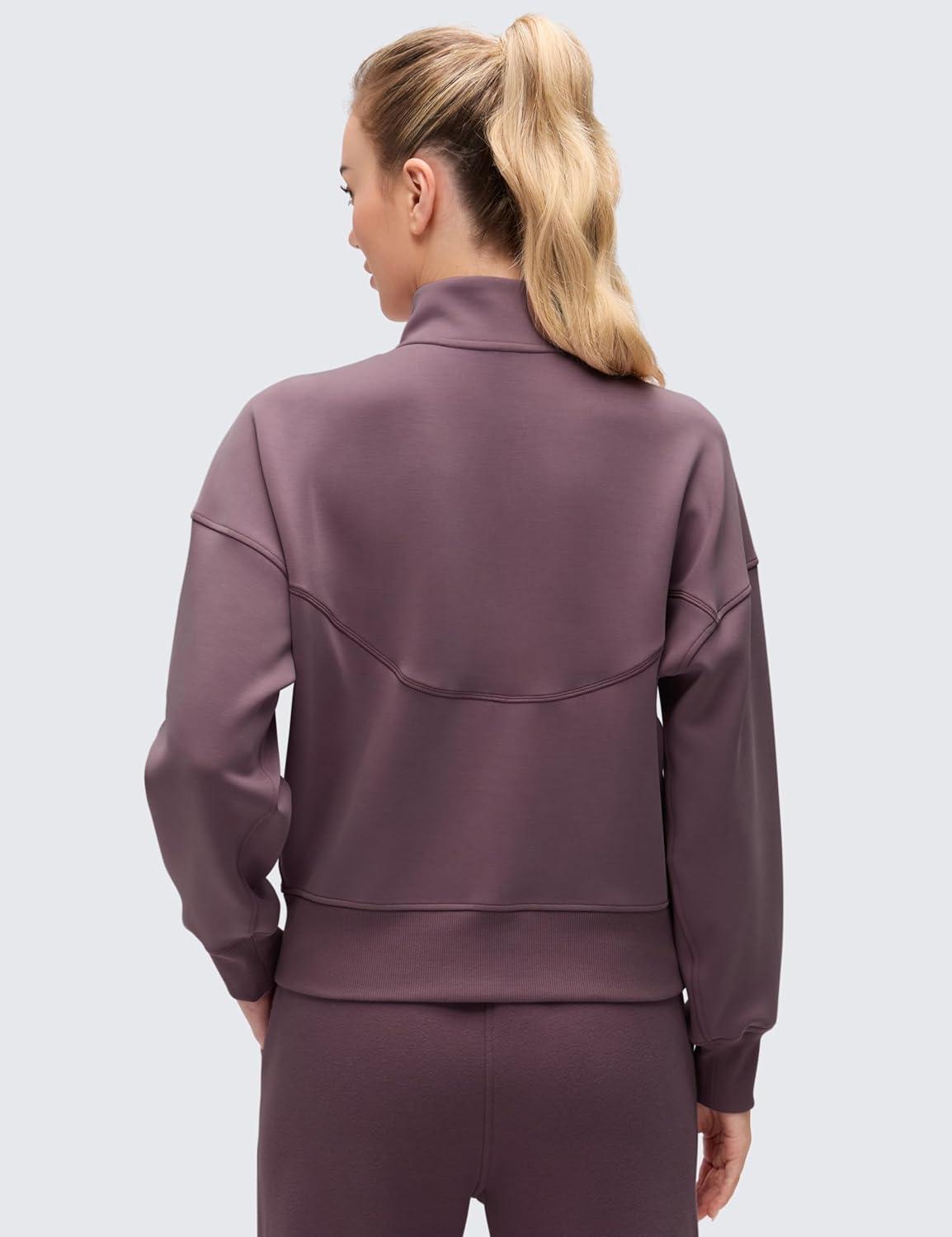 imageCRZ YOGA SoftAura Half Zip Sweatshirt for Women Pullover Workout Casual Funnel Neck Sweat Shirts with PocketRipe Plum