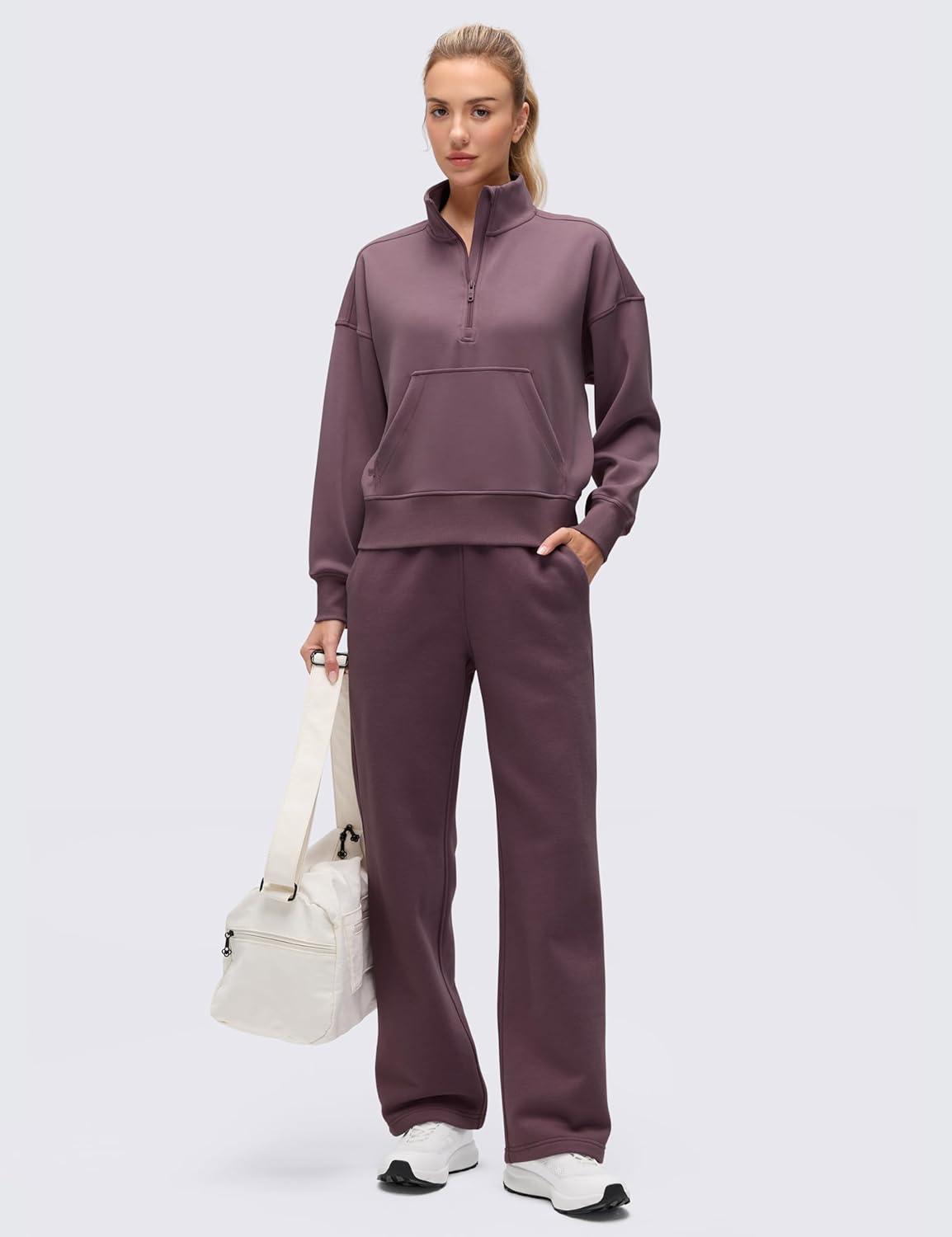 imageCRZ YOGA SoftAura Half Zip Sweatshirt for Women Pullover Workout Casual Funnel Neck Sweat Shirts with PocketRipe Plum