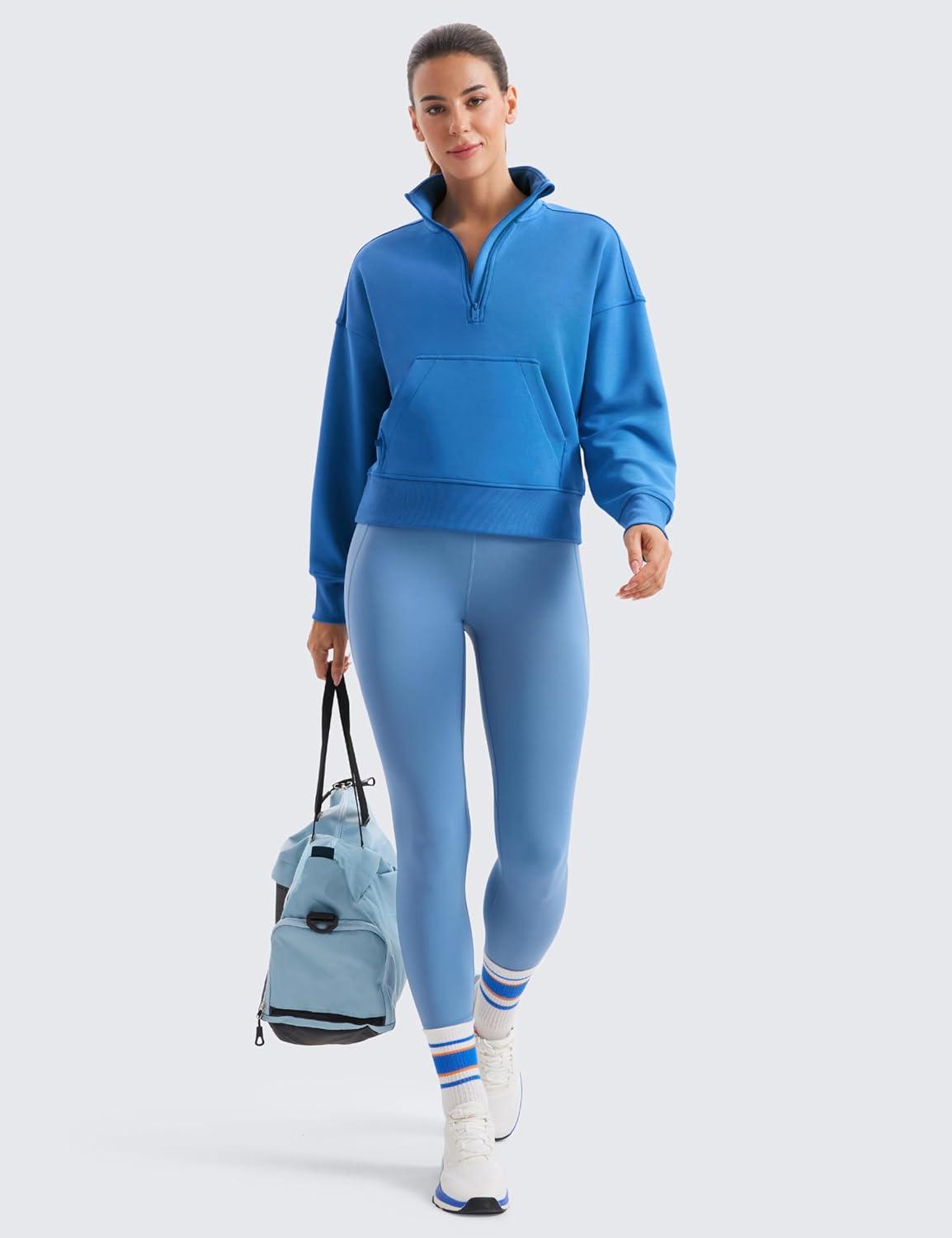 imageCRZ YOGA SoftAura Half Zip Sweatshirt for Women Pullover Workout Casual Funnel Neck Sweat Shirts with PocketSparkle Blue