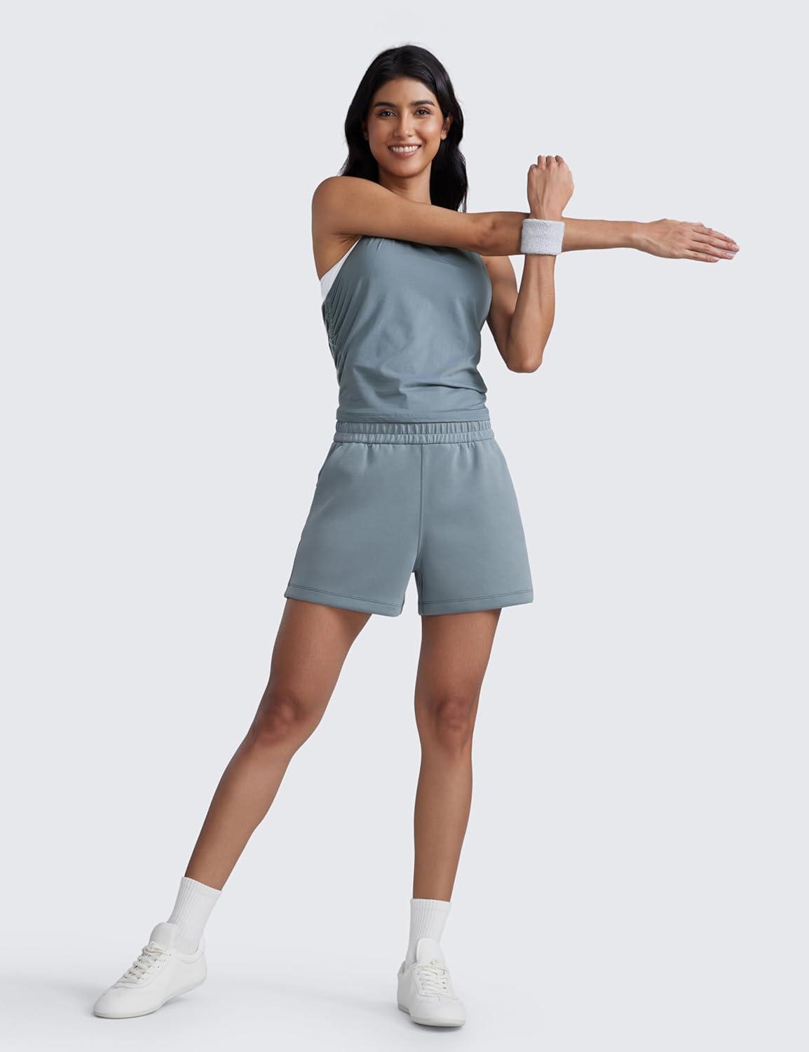 imageCRZ YOGA SoftAura Sweat Shorts for Women 4quot High Waisted Modal for Casual Lounge Athletic with Pockets DrawstringBelgian Blue