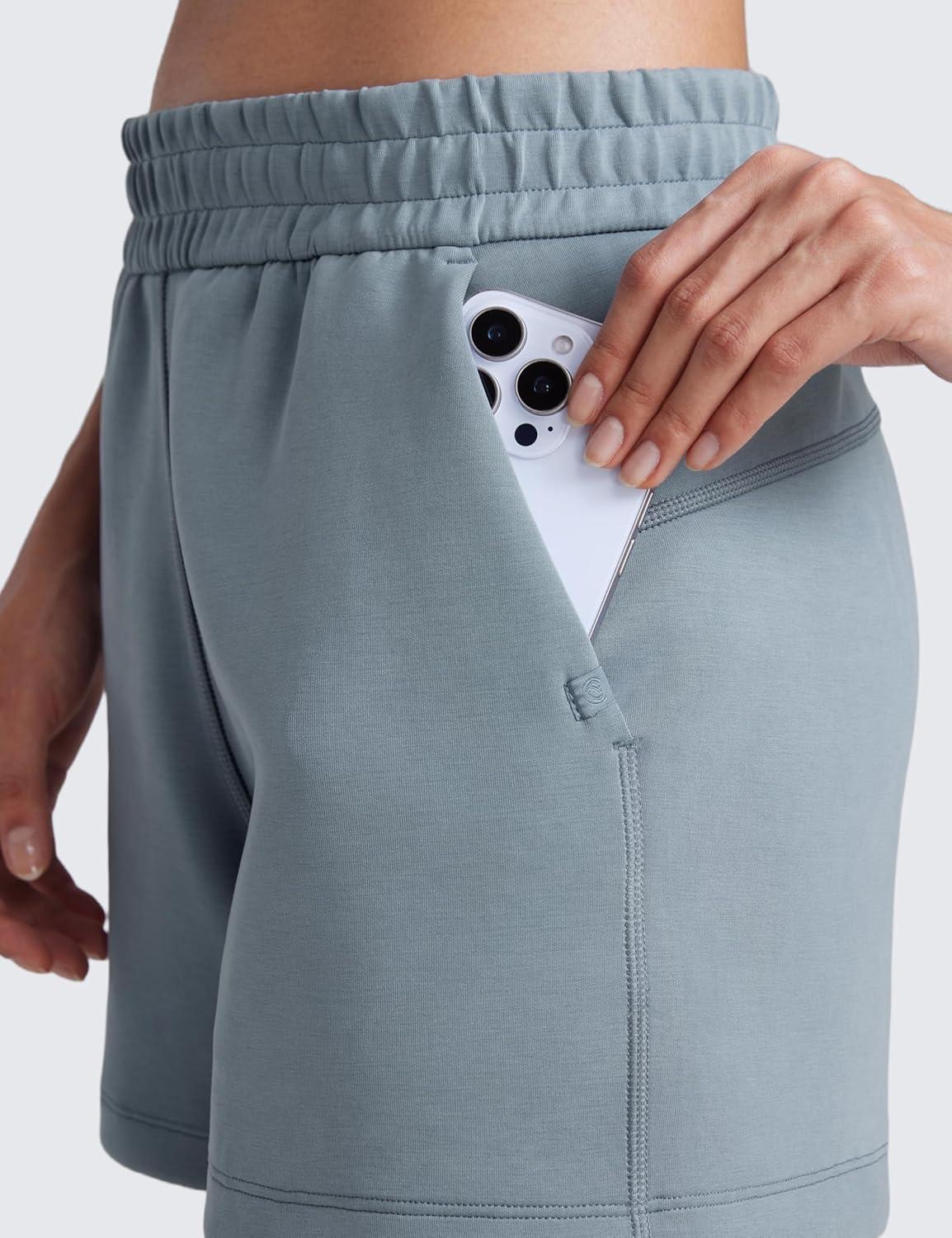 imageCRZ YOGA SoftAura Sweat Shorts for Women 4quot High Waisted Modal for Casual Lounge Athletic with Pockets DrawstringBelgian Blue