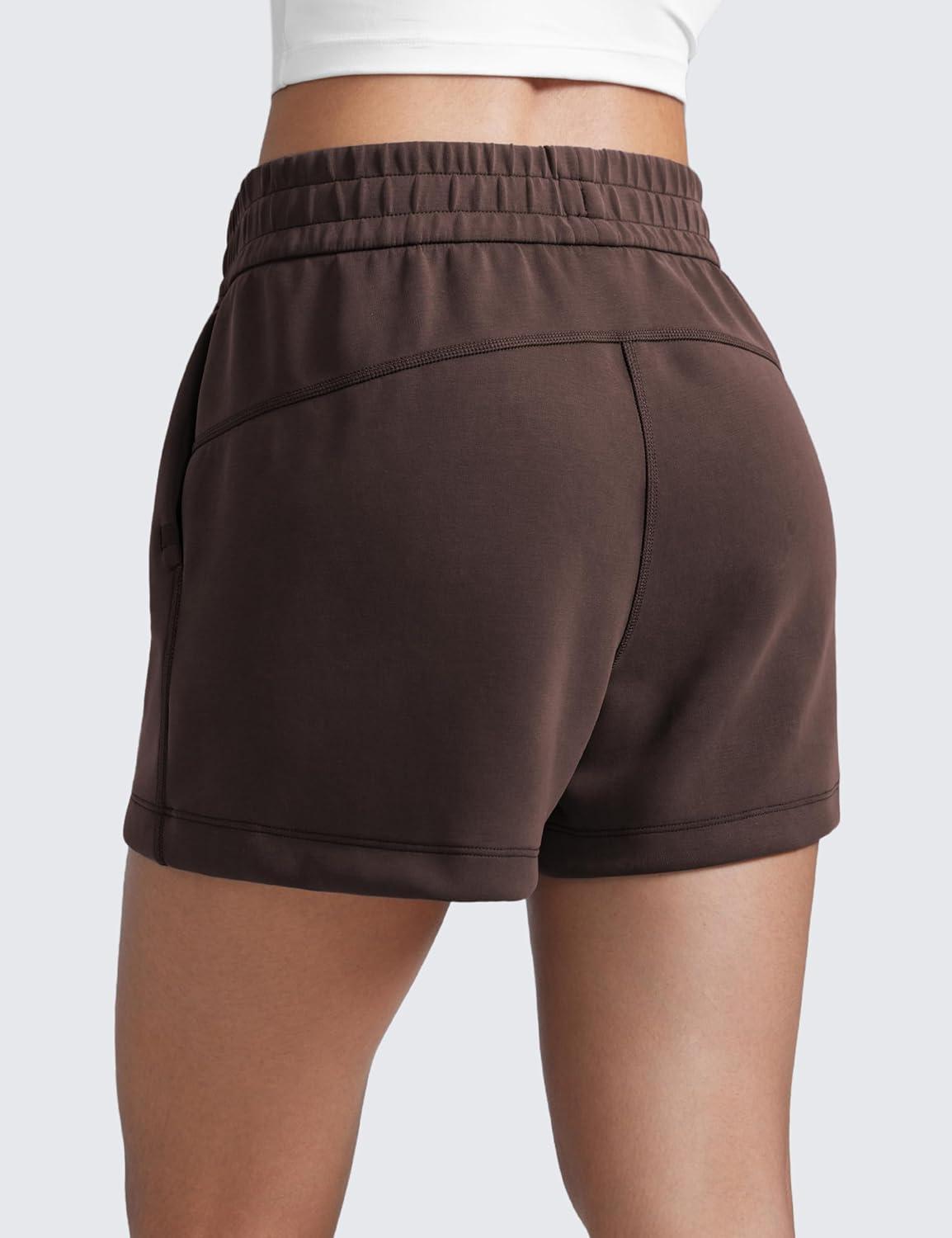 imageCRZ YOGA SoftAura Sweat Shorts for Women 4quot High Waisted Modal for Casual Lounge Athletic with Pockets DrawstringHot Fudge Brown