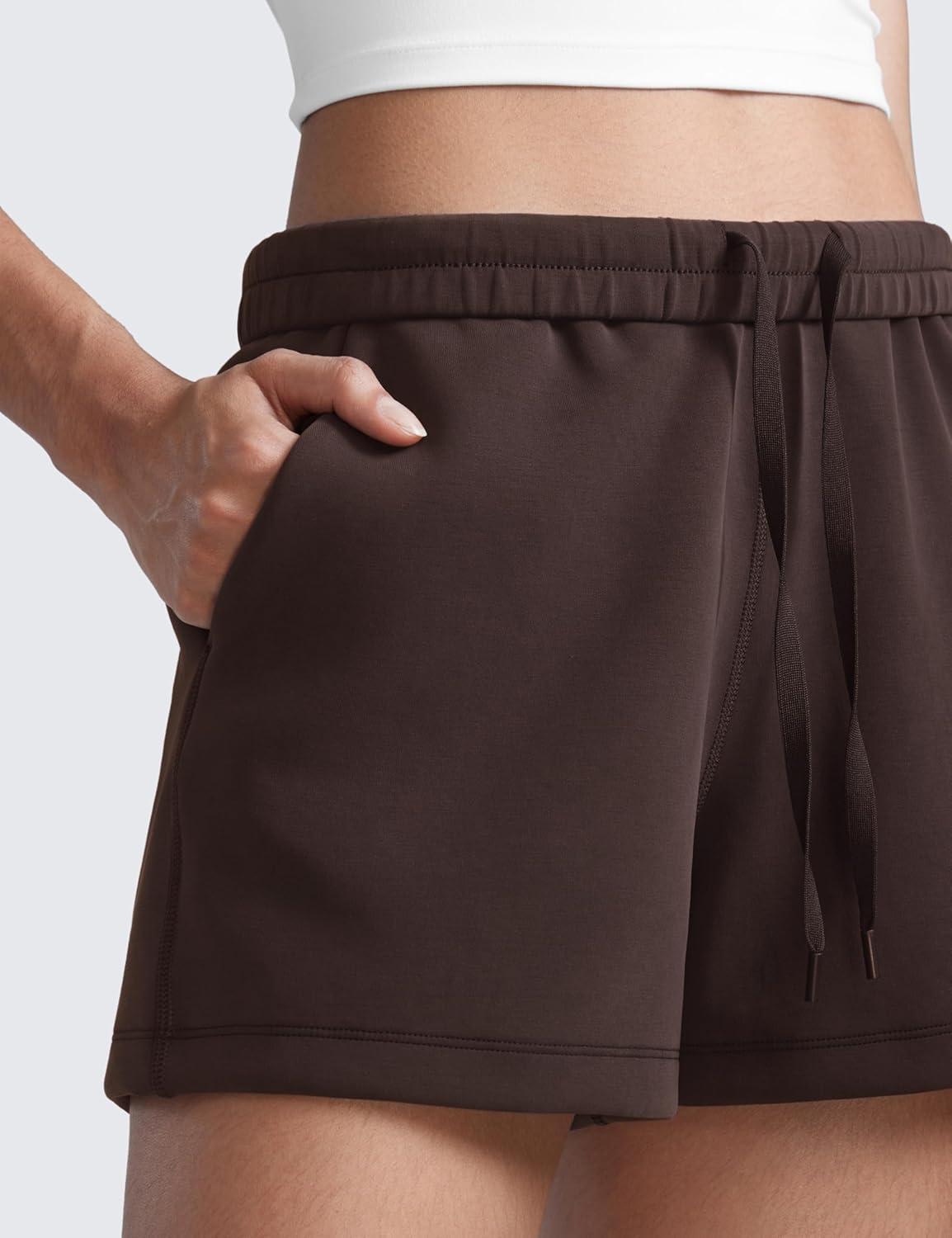 imageCRZ YOGA SoftAura Sweat Shorts for Women 4quot High Waisted Modal for Casual Lounge Athletic with Pockets DrawstringHot Fudge Brown