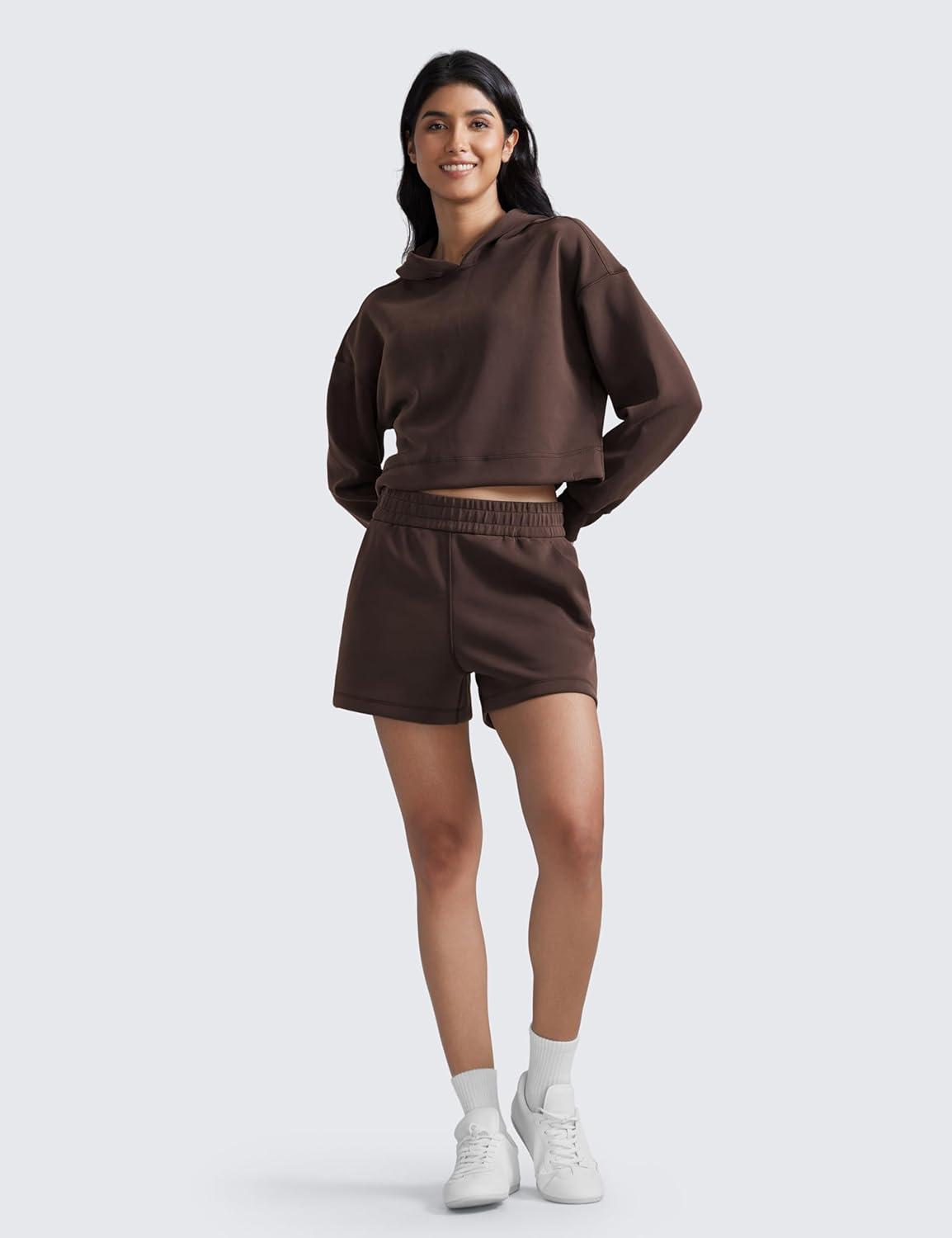 imageCRZ YOGA SoftAura Sweat Shorts for Women 4quot High Waisted Modal for Casual Lounge Athletic with Pockets DrawstringHot Fudge Brown