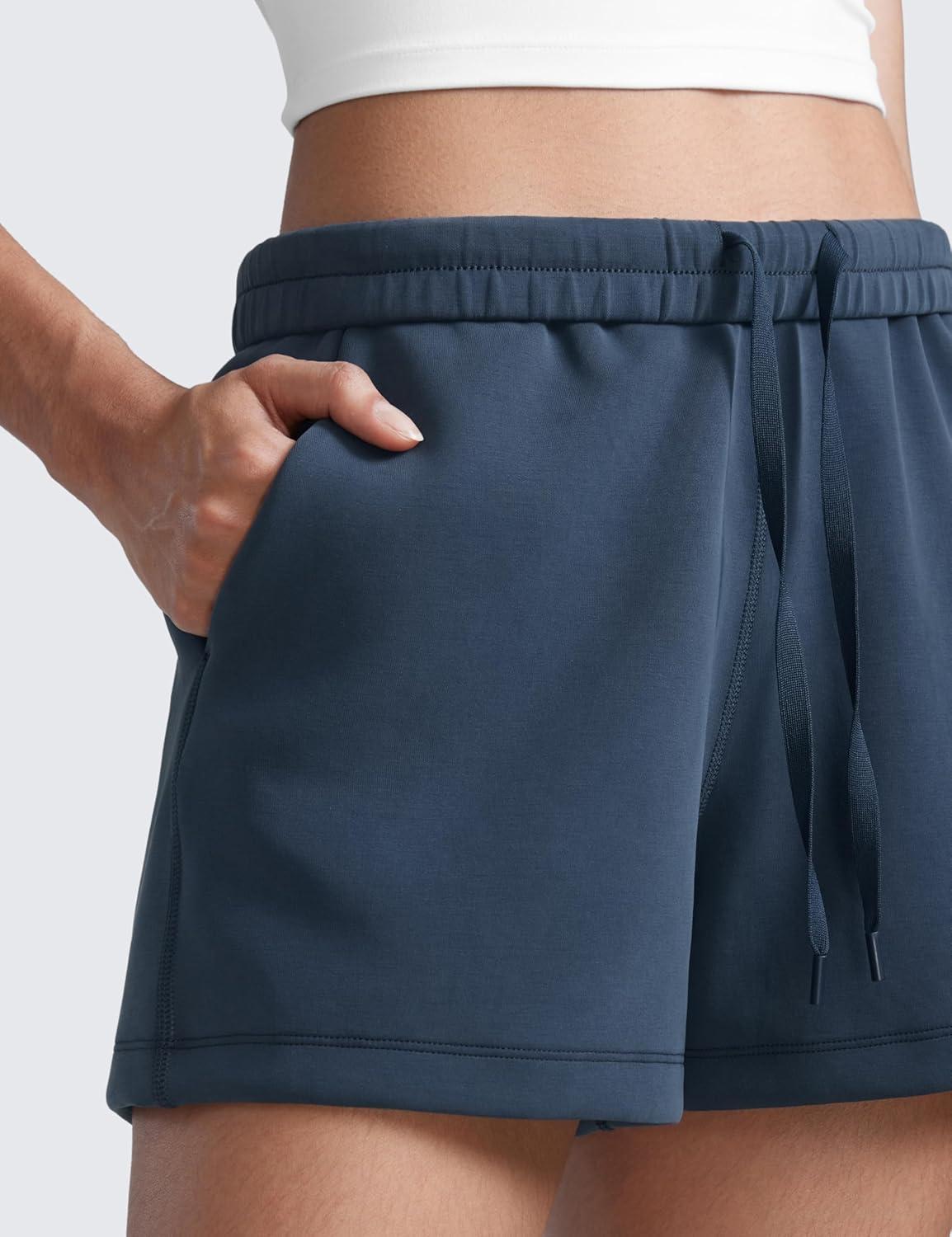 imageCRZ YOGA SoftAura Sweat Shorts for Women 4quot High Waisted Modal for Casual Lounge Athletic with Pockets DrawstringInk Blue