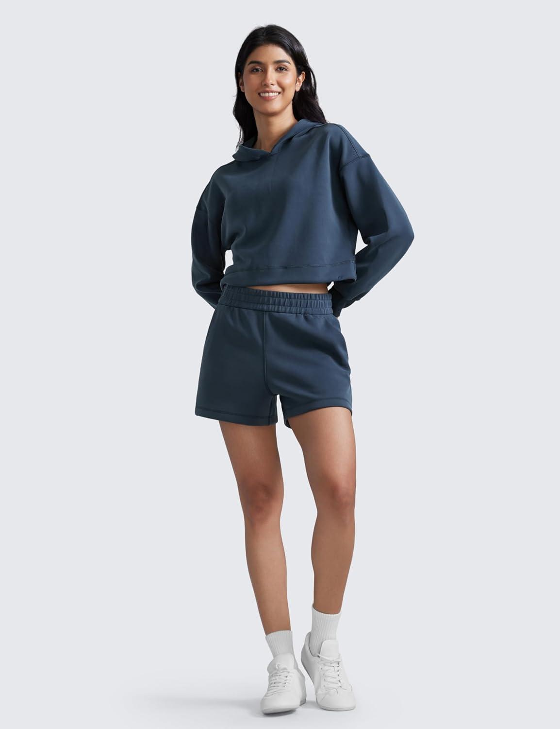 imageCRZ YOGA SoftAura Sweat Shorts for Women 4quot High Waisted Modal for Casual Lounge Athletic with Pockets DrawstringInk Blue