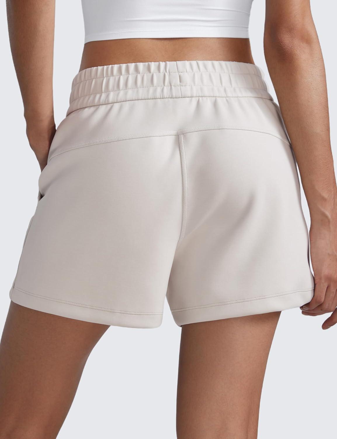 imageCRZ YOGA SoftAura Sweat Shorts for Women 4quot High Waisted Modal for Casual Lounge Athletic with Pockets DrawstringMilky White Bone