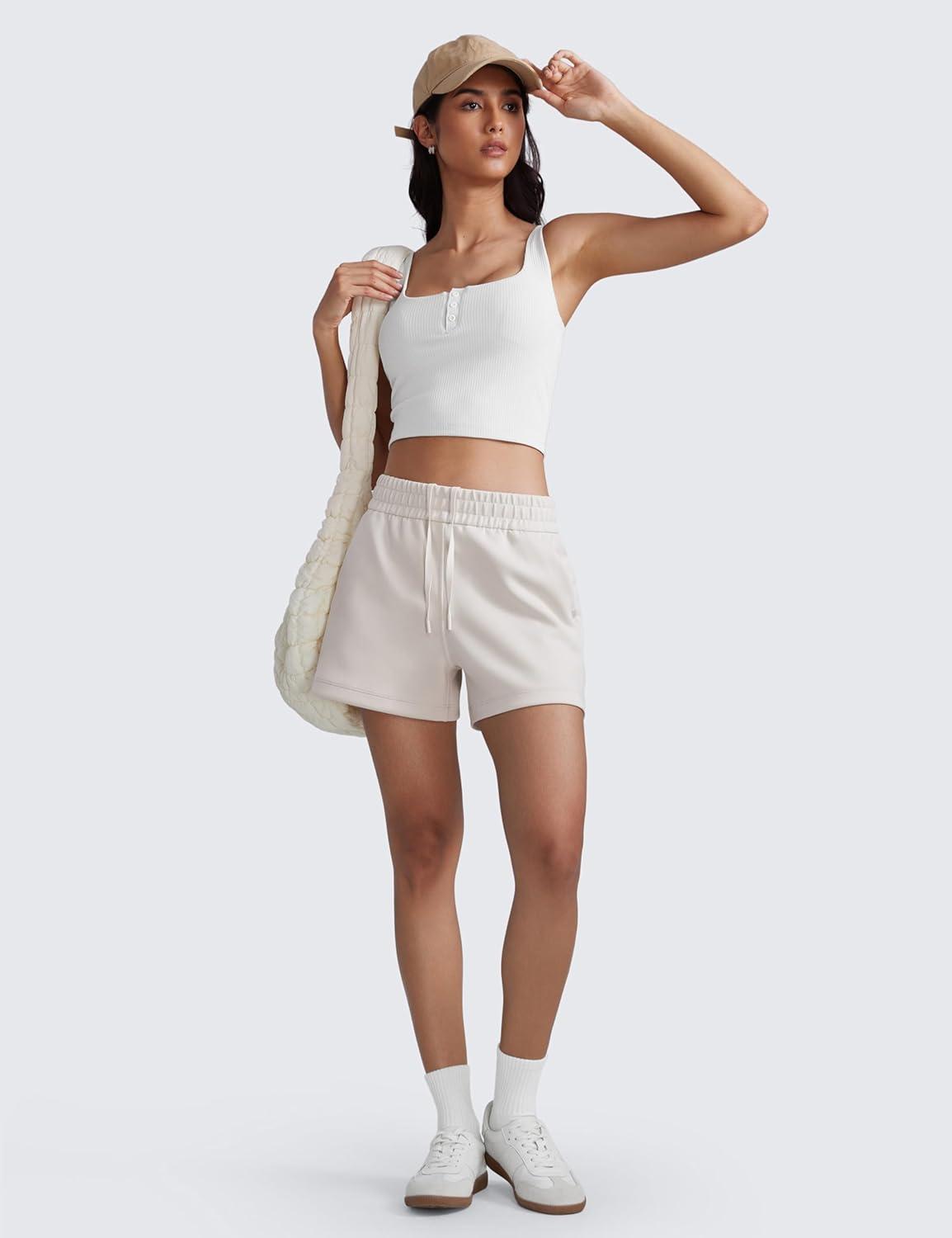 imageCRZ YOGA SoftAura Sweat Shorts for Women 4quot High Waisted Modal for Casual Lounge Athletic with Pockets DrawstringMilky White Bone