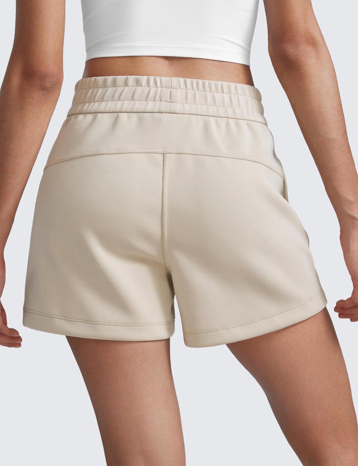 imageCRZ YOGA SoftAura Sweat Shorts for Women 4quot High Waisted Modal for Casual Lounge Athletic with Pockets DrawstringMojave Tan