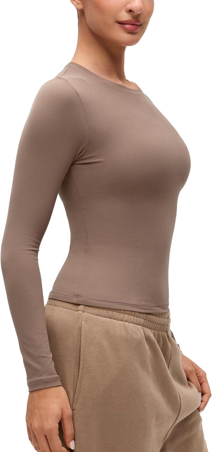 imageCRZ YOGA Softembrace Crewneck Long Sleeve Shirts for Women Casual Going Out Tops Soft Basic Fitted Tight Fall TShirtsBrown Purple