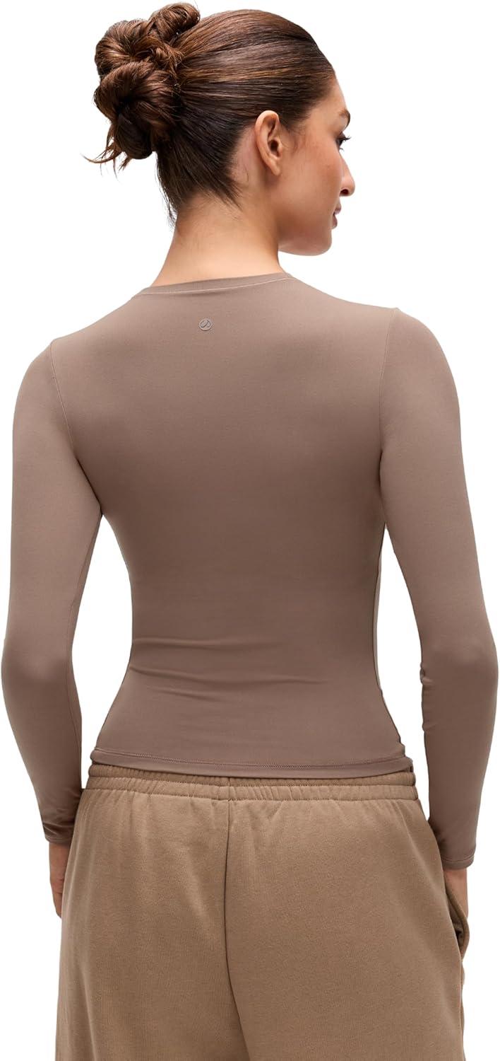 imageCRZ YOGA Softembrace Crewneck Long Sleeve Shirts for Women Casual Going Out Tops Soft Basic Fitted Tight Fall TShirtsBrown Purple