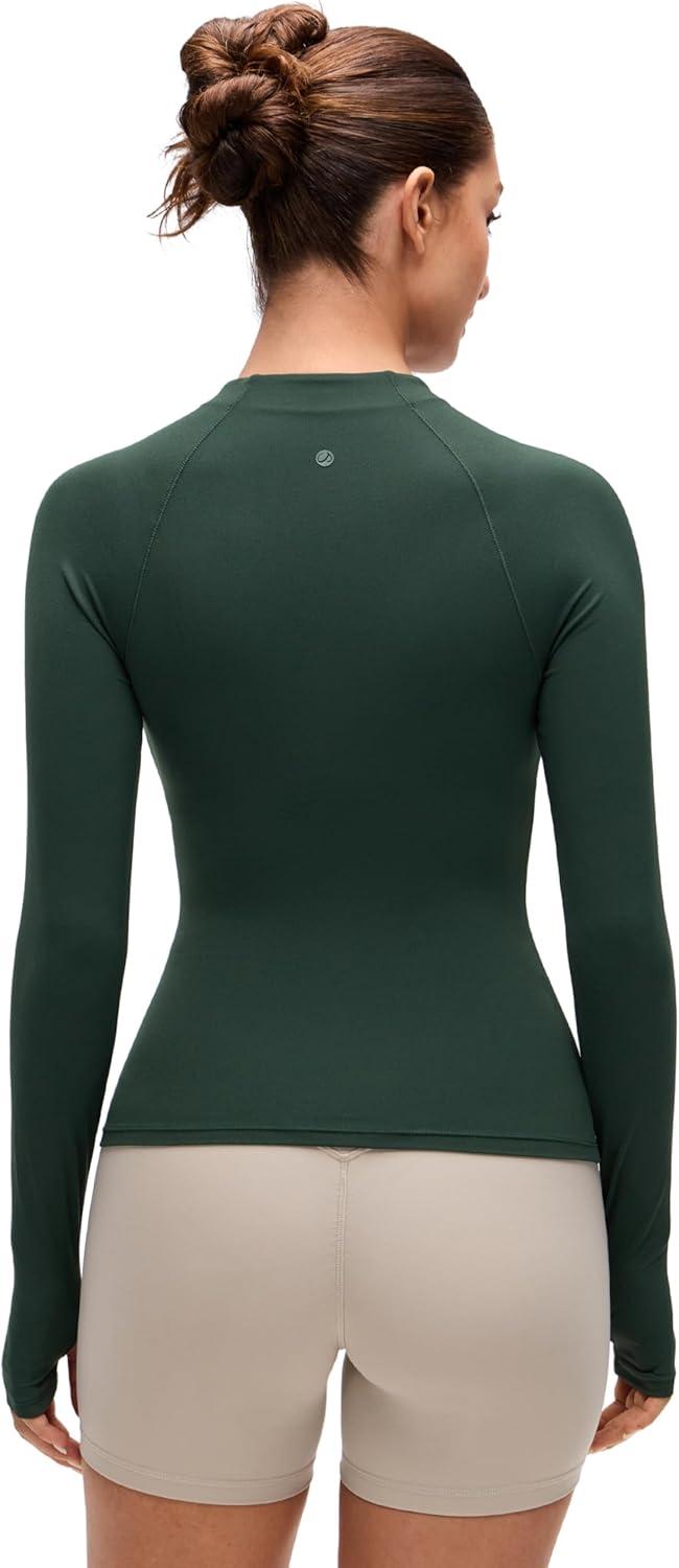 imageCRZ YOGA Softembrace Half Zip Long Sleeve Shirts for Women Casual Going Out Tops Soft Quarter Zipper Tees with Thumb HolesLegend Green