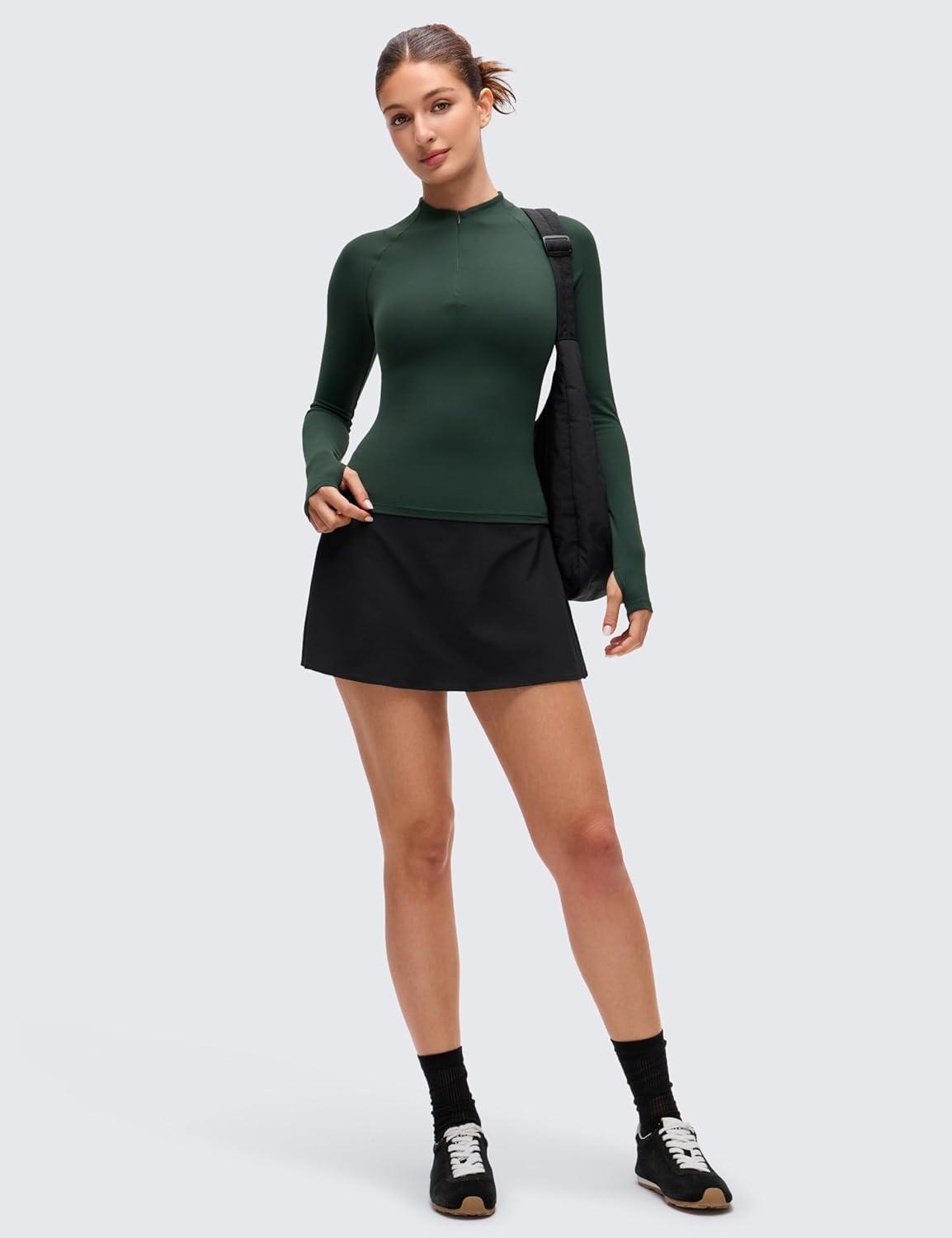 imageCRZ YOGA Softembrace Half Zip Long Sleeve Shirts for Women Casual Going Out Tops Soft Quarter Zipper Tees with Thumb HolesLegend Green
