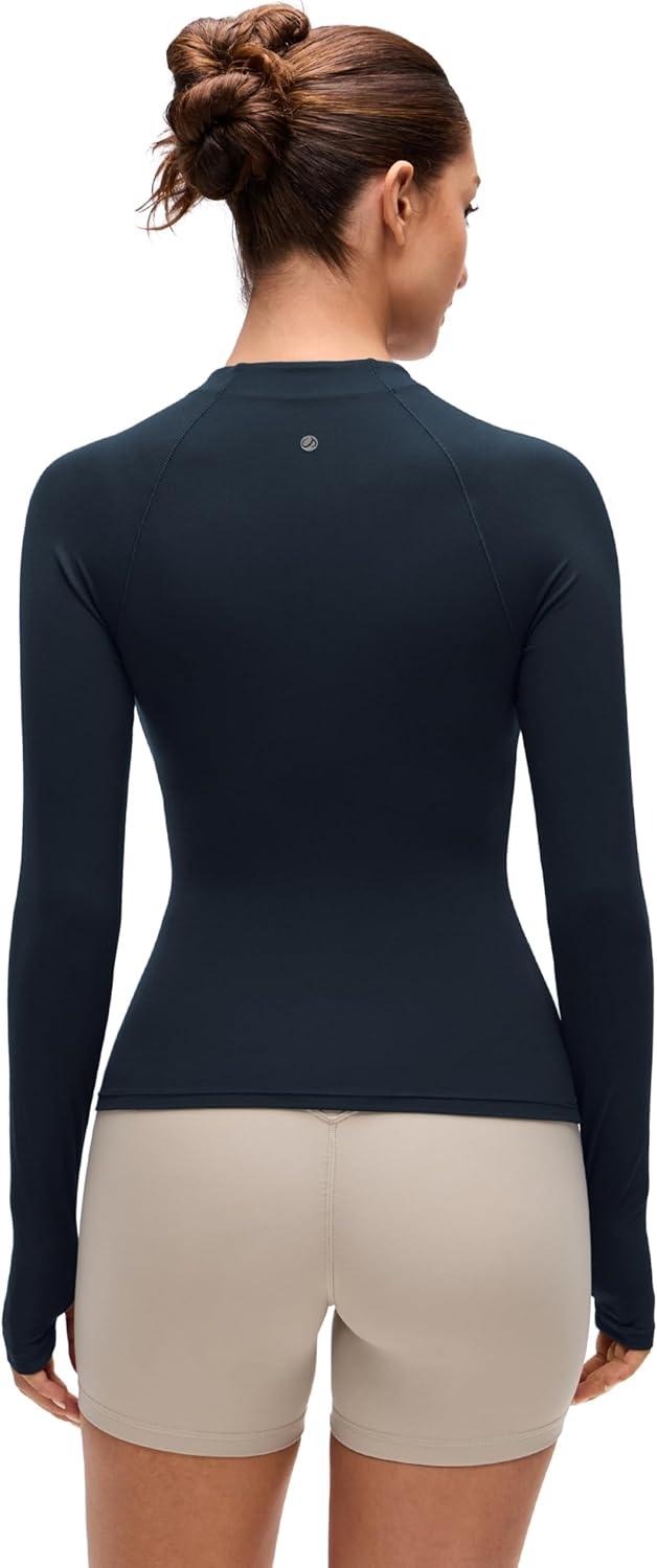 imageCRZ YOGA Softembrace Half Zip Long Sleeve Shirts for Women Casual Going Out Tops Soft Quarter Zipper Tees with Thumb HolesTrue Navy