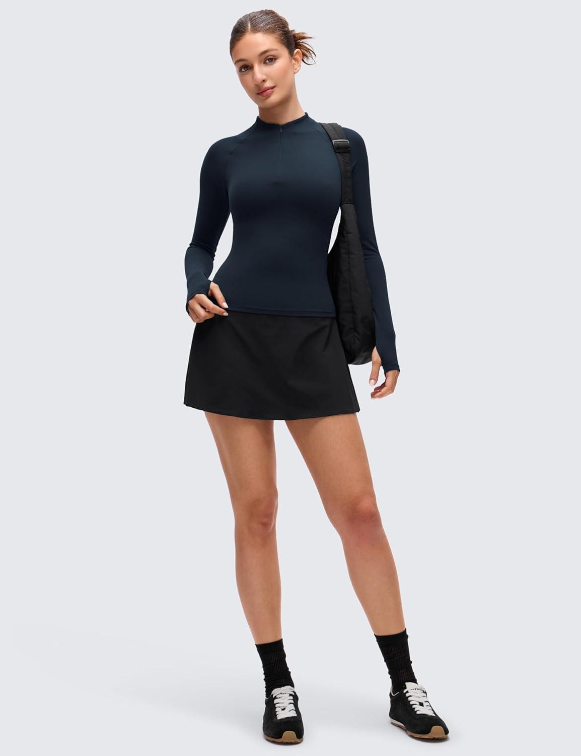 imageCRZ YOGA Softembrace Half Zip Long Sleeve Shirts for Women Casual Going Out Tops Soft Quarter Zipper Tees with Thumb HolesTrue Navy
