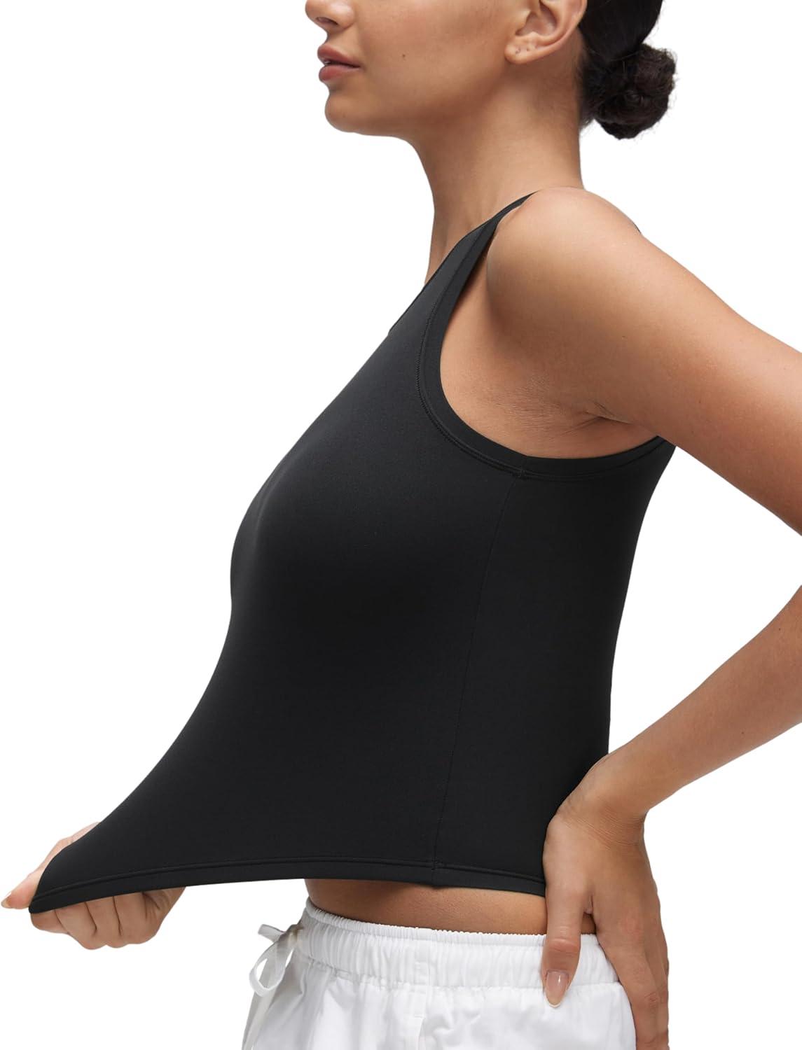 imageCRZ YOGA Softembrace High Neck Tank Tops for Women Casual Going Out Soft Double Lined Basic Summer Sleeveless ShirtsBlack
