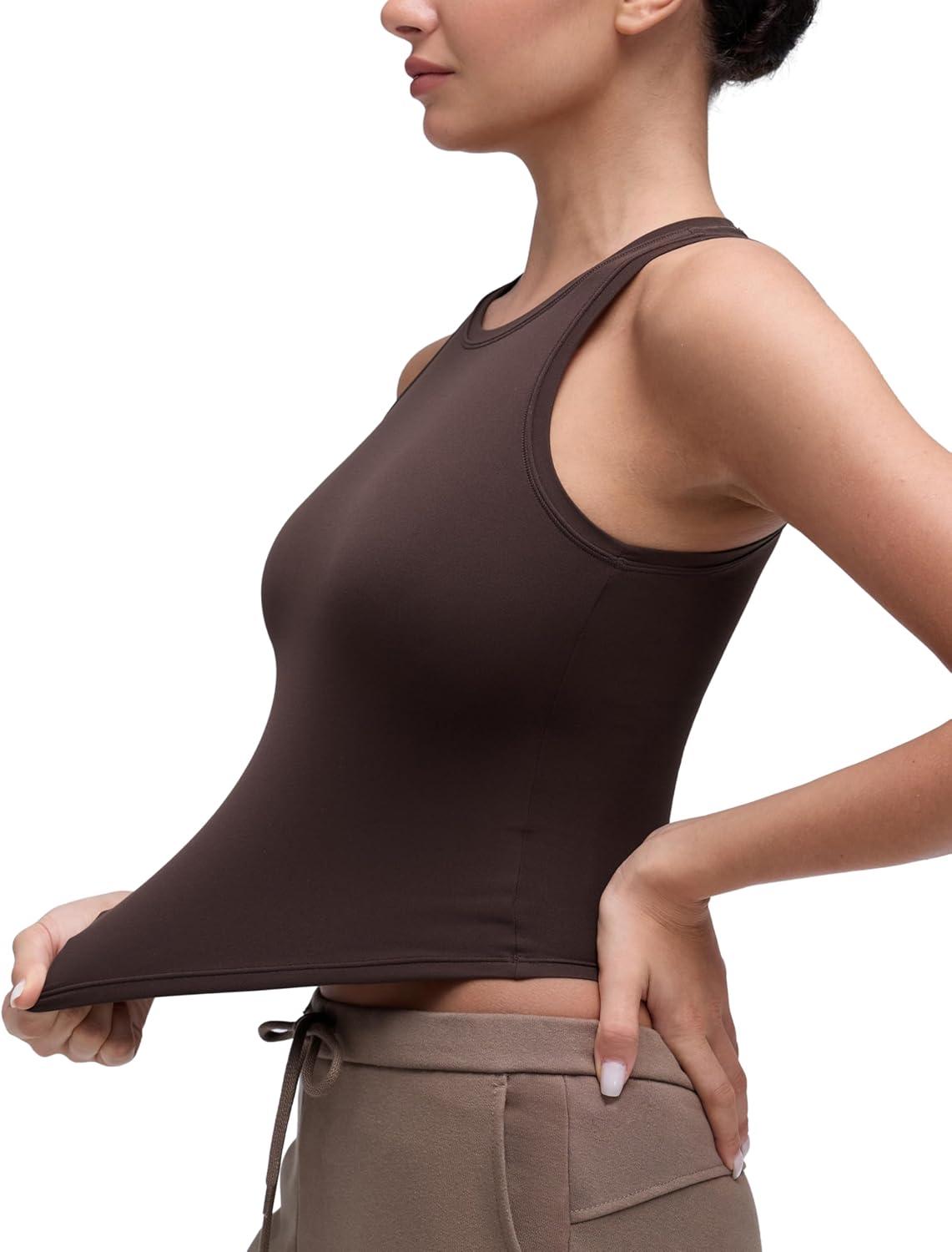 imageCRZ YOGA Softembrace High Neck Tank Tops for Women Casual Going Out Soft Double Lined Basic Summer Sleeveless ShirtsHot Fudge Brown