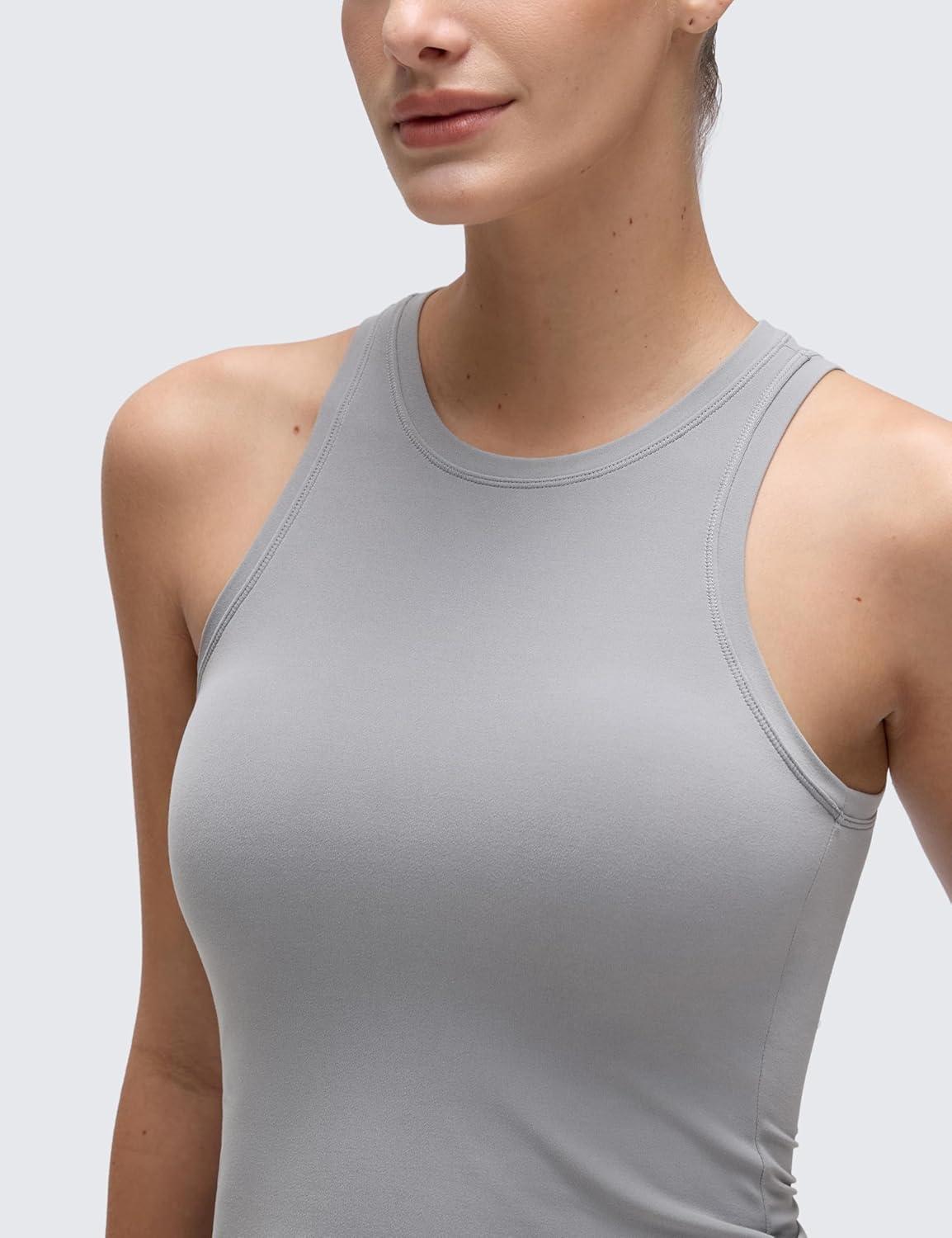 imageCRZ YOGA Softembrace High Neck Tank Tops for Women Casual Going Out Soft Double Lined Basic Summer Sleeveless ShirtsRhino Grey