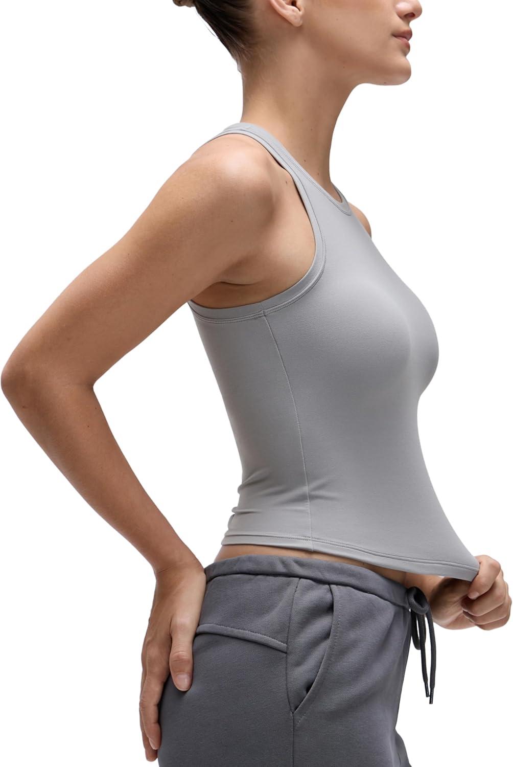 imageCRZ YOGA Softembrace High Neck Tank Tops for Women Casual Going Out Soft Double Lined Basic Summer Sleeveless ShirtsRhino Grey