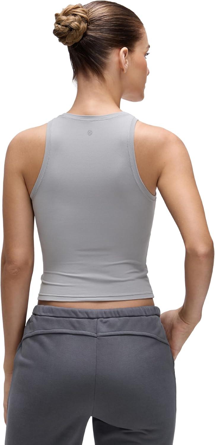 imageCRZ YOGA Softembrace High Neck Tank Tops for Women Casual Going Out Soft Double Lined Basic Summer Sleeveless ShirtsRhino Grey