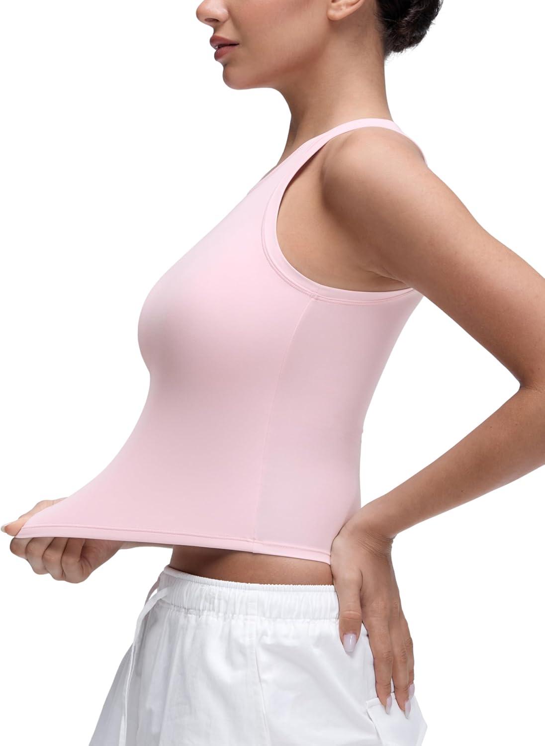 imageCRZ YOGA Softembrace High Neck Tank Tops for Women Casual Going Out Soft Double Lined Basic Summer Sleeveless ShirtsStrawberry Pink