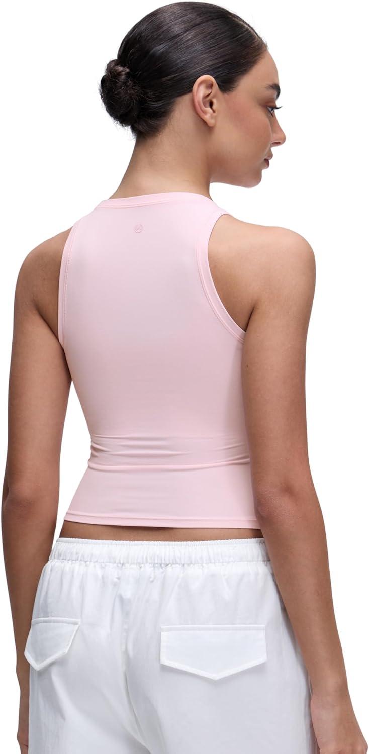 imageCRZ YOGA Softembrace High Neck Tank Tops for Women Casual Going Out Soft Double Lined Basic Summer Sleeveless ShirtsStrawberry Pink