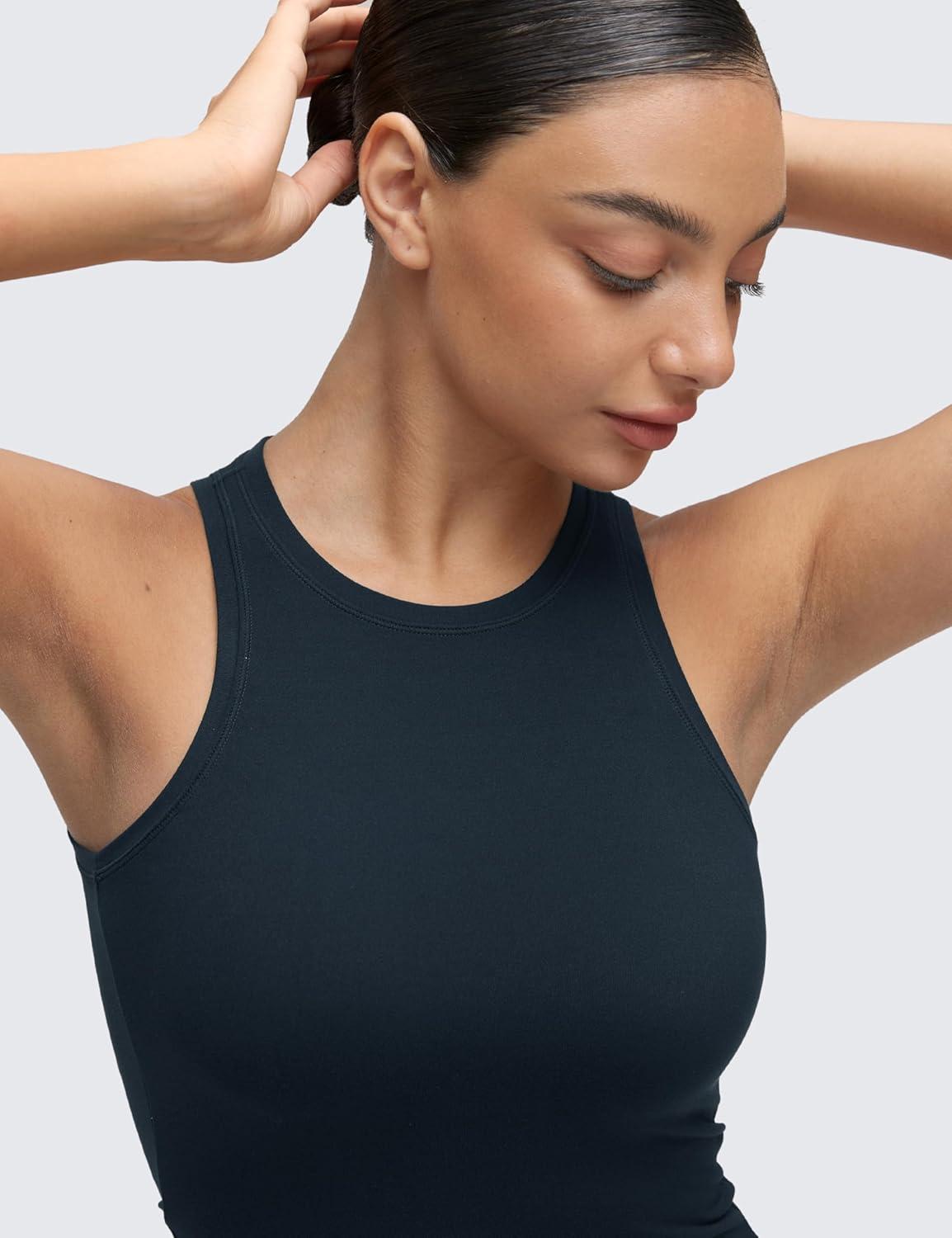 imageCRZ YOGA Softembrace High Neck Tank Tops for Women Casual Going Out Soft Double Lined Basic Summer Sleeveless ShirtsTrue Navy