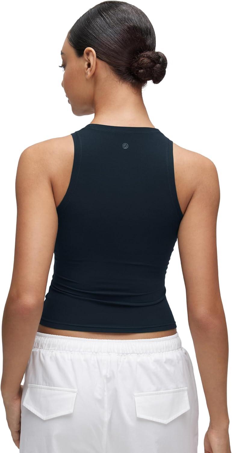 imageCRZ YOGA Softembrace High Neck Tank Tops for Women Casual Going Out Soft Double Lined Basic Summer Sleeveless ShirtsTrue Navy