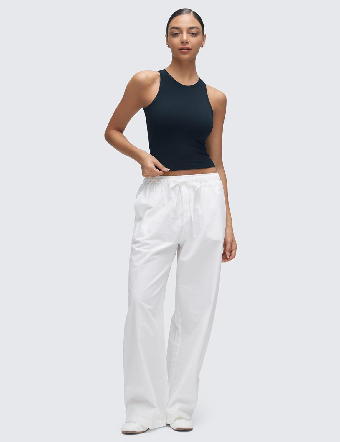 imageCRZ YOGA Softembrace High Neck Tank Tops for Women Casual Going Out Soft Double Lined Basic Summer Sleeveless ShirtsTrue Navy