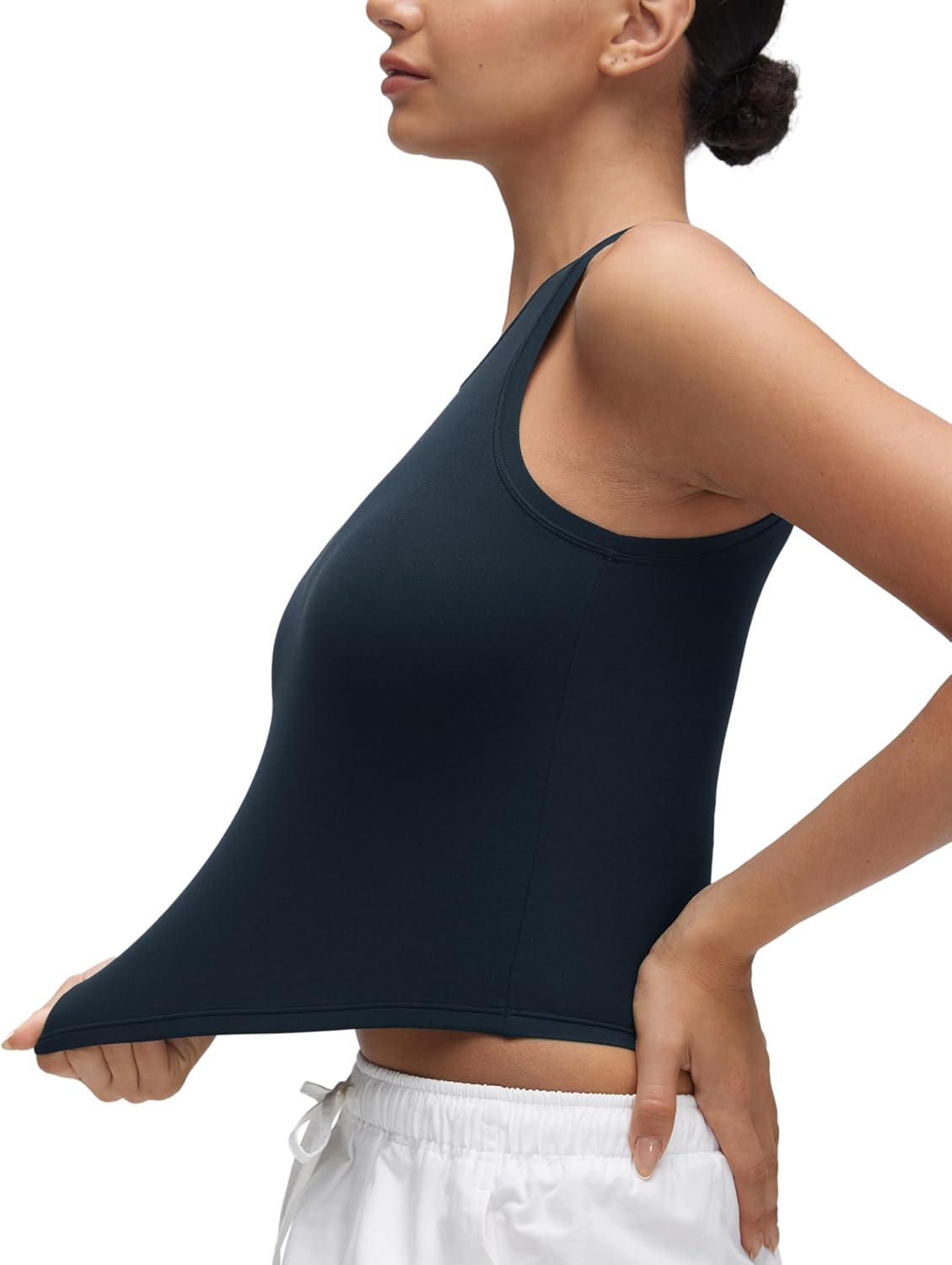 imageCRZ YOGA Softembrace High Neck Tank Tops for Women Casual Going Out Soft Double Lined Basic Summer Sleeveless ShirtsTrue Navy