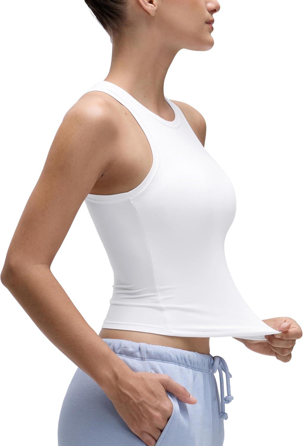 imageCRZ YOGA Softembrace High Neck Tank Tops for Women Casual Going Out Soft Double Lined Basic Summer Sleeveless ShirtsWhite
