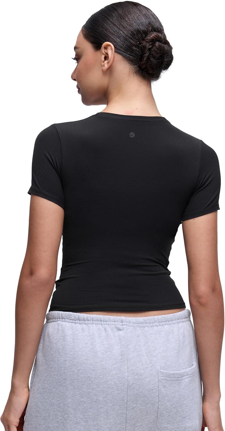 imageCRZ YOGA Softembrace High Neck Tops for Women Soft Casual Going Out Shirts Crewneck Tight Basic Short Sleeve TShirtBlack