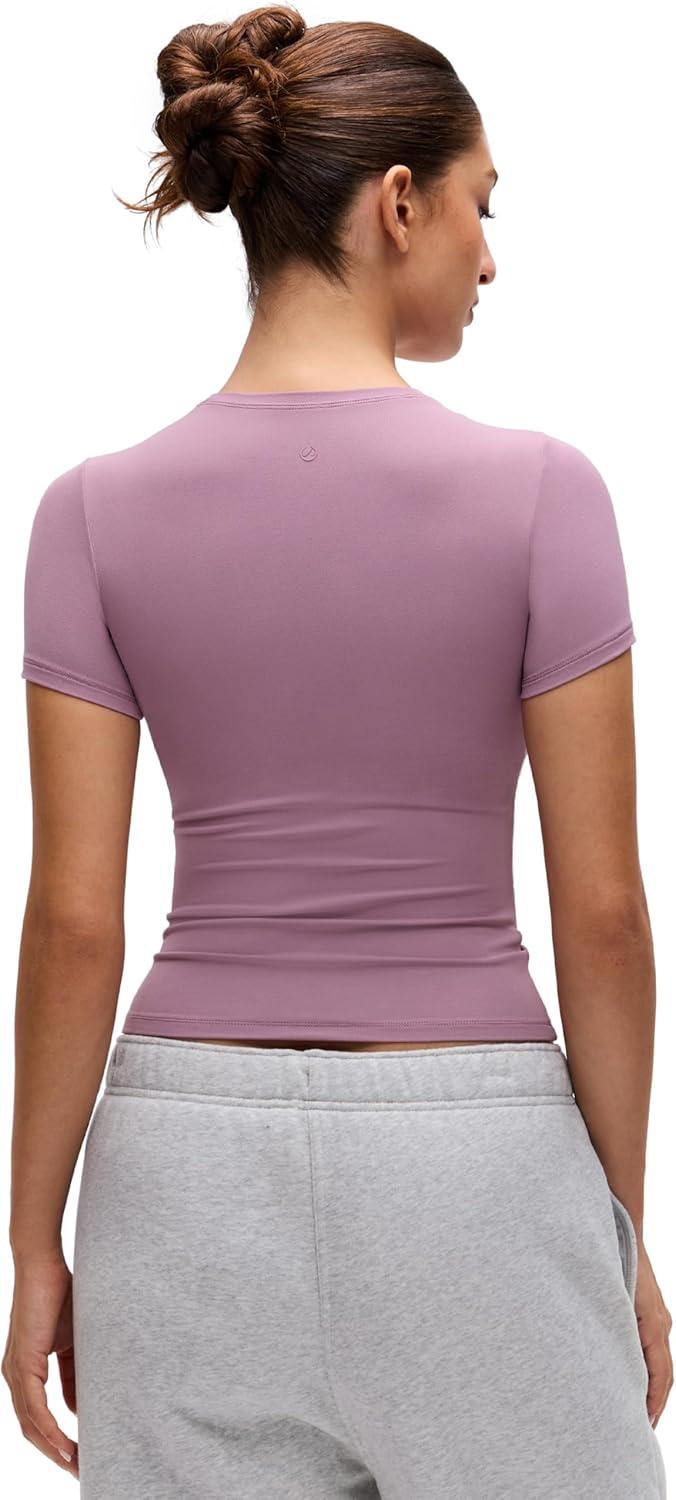 imageCRZ YOGA Softembrace High Neck Tops for Women Soft Casual Going Out Shirts Crewneck Tight Basic Short Sleeve TShirtLight Lavender