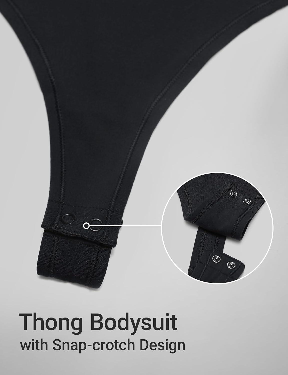 imageCRZ YOGA Softembrace Long Sleeve Bodysuits for Women Crewneck Basic Casual Travel Thong Body Suits Fitted TopsBlack