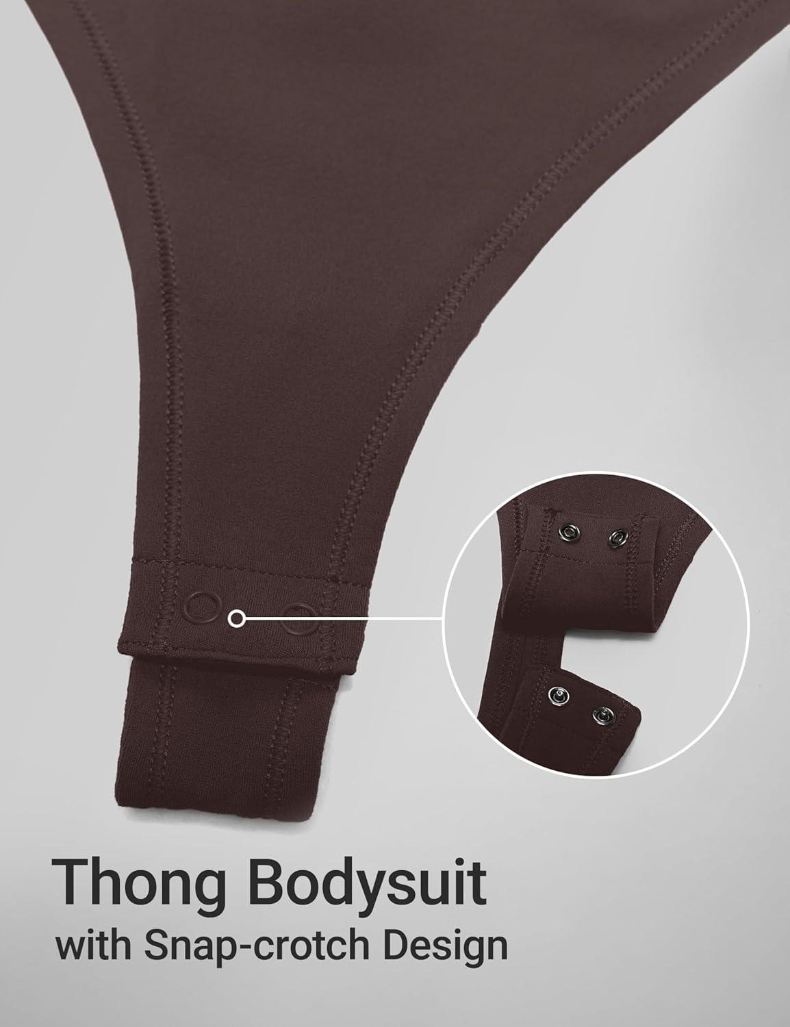 imageCRZ YOGA Softembrace Long Sleeve Bodysuits for Women Crewneck Basic Casual Travel Thong Body Suits Fitted TopsHot Fudge Brown