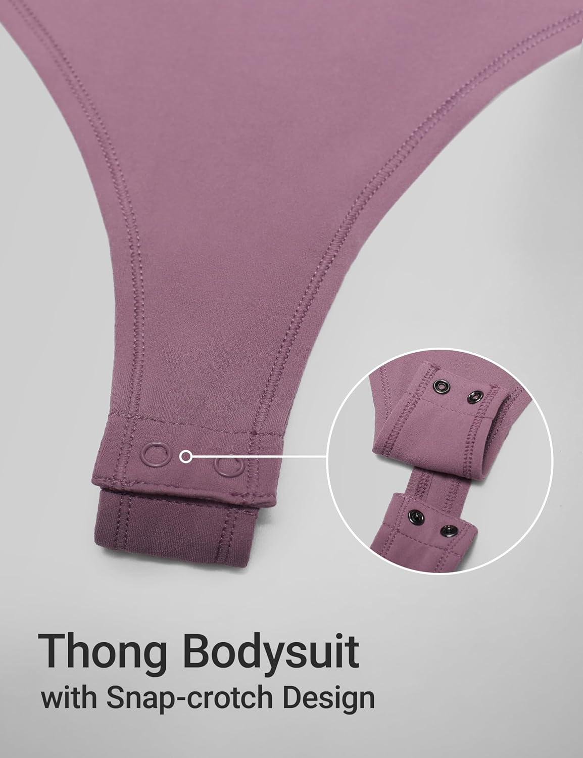 imageCRZ YOGA Softembrace Long Sleeve Bodysuits for Women Crewneck Basic Casual Travel Thong Body Suits Fitted TopsLight Lavender