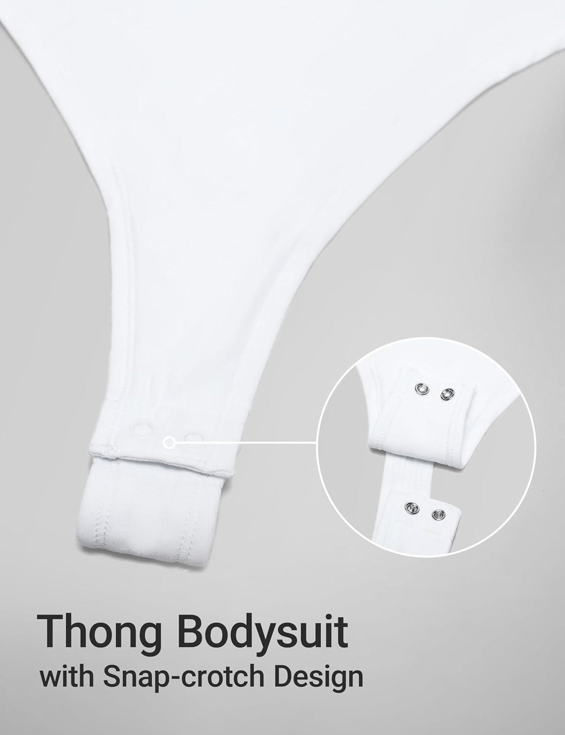 imageCRZ YOGA Softembrace Long Sleeve Bodysuits for Women Crewneck Basic Casual Travel Thong Body Suits Fitted TopsWhite