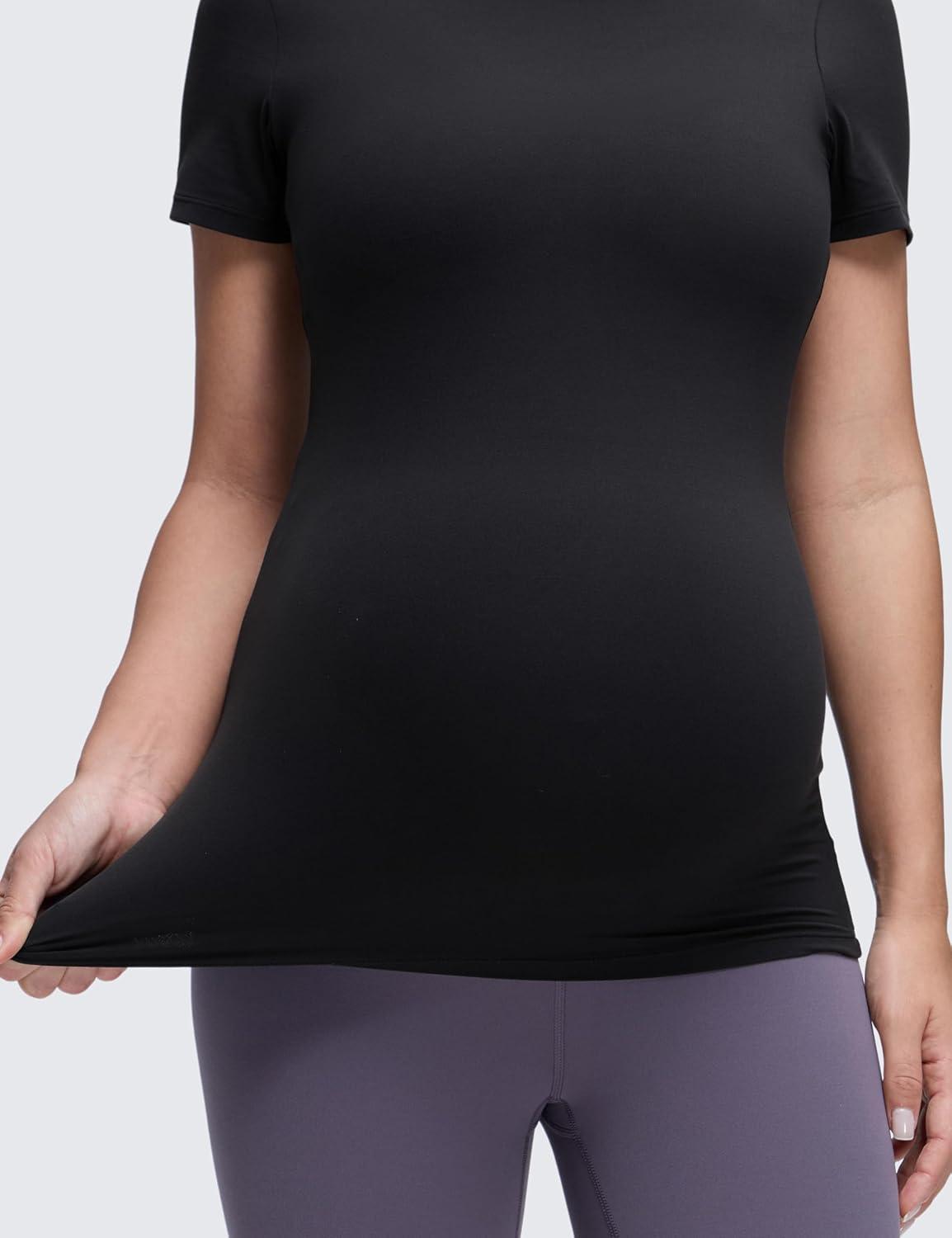 imageCRZ YOGA Softembrace Maternity Crewneck Short Sleeve Shirts Soft Casual Pregnancy Tops Going Out Basic TShirts for WomenBlack