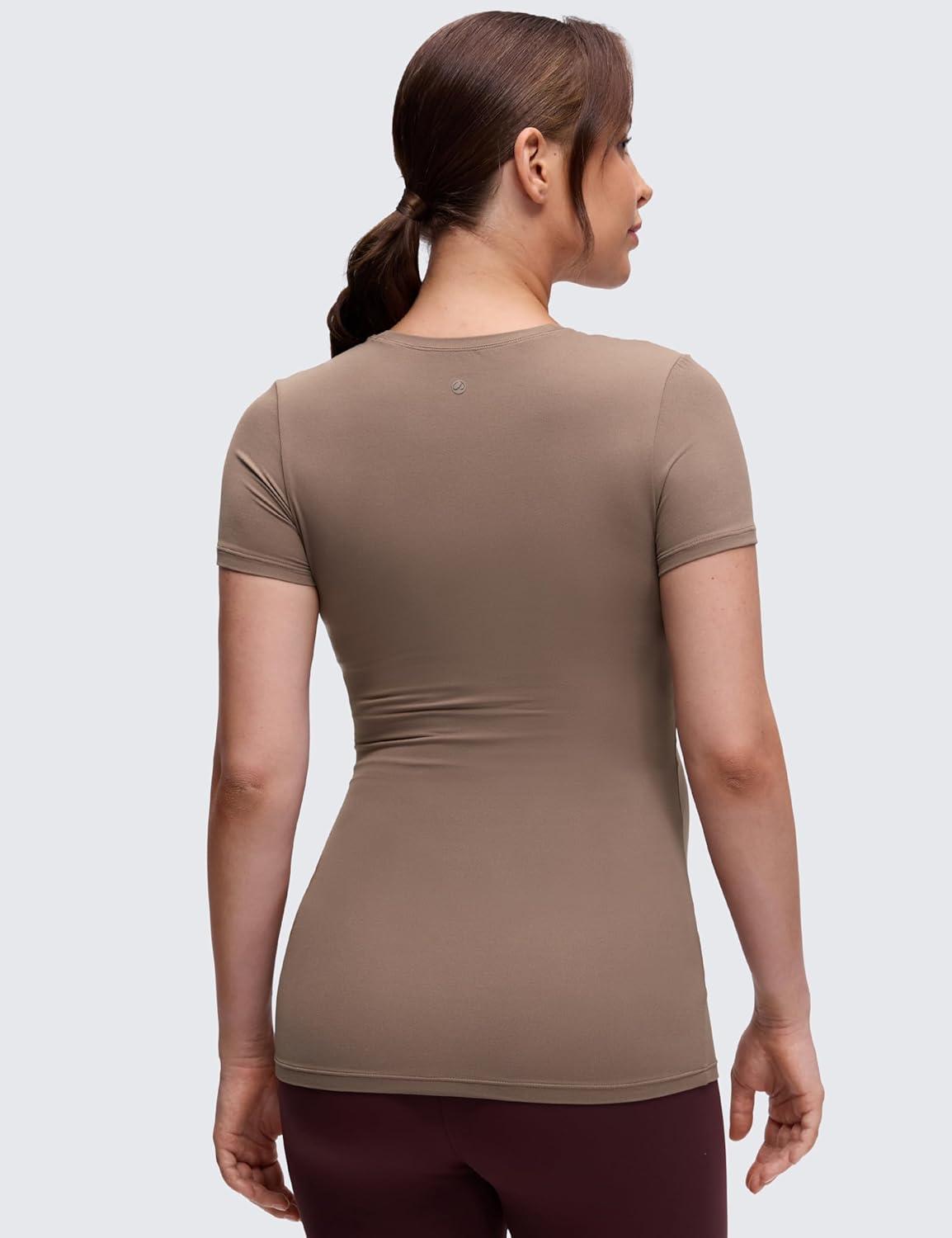 imageCRZ YOGA Softembrace Maternity Crewneck Short Sleeve Shirts Soft Casual Pregnancy Tops Going Out Basic TShirts for WomenBrown Purple