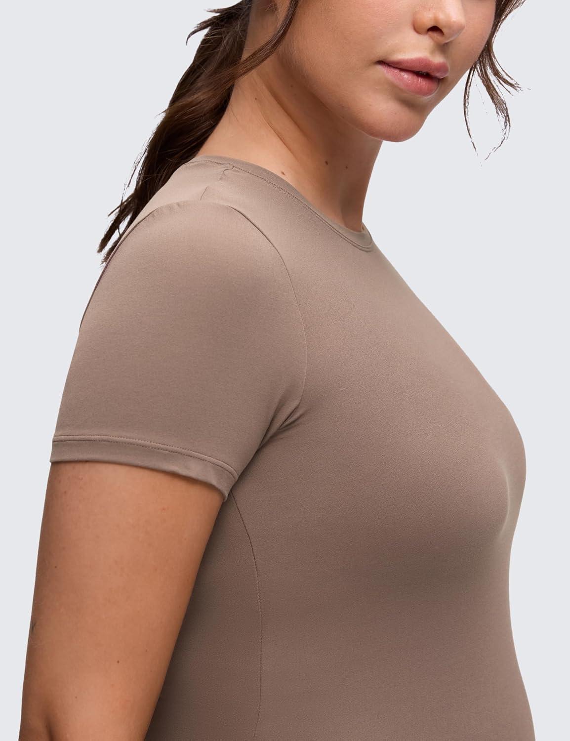 imageCRZ YOGA Softembrace Maternity Crewneck Short Sleeve Shirts Soft Casual Pregnancy Tops Going Out Basic TShirts for WomenBrown Purple