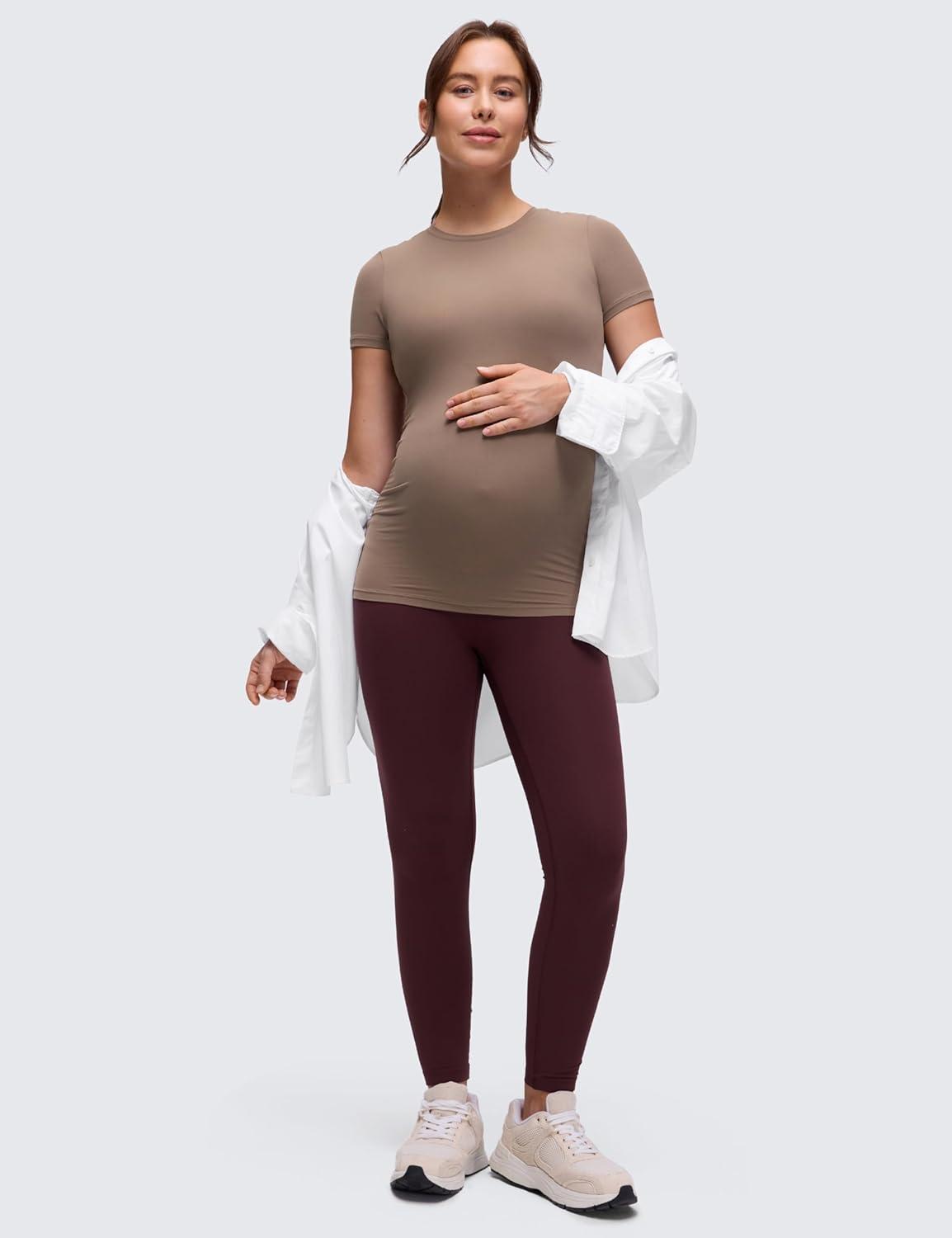 imageCRZ YOGA Softembrace Maternity Crewneck Short Sleeve Shirts Soft Casual Pregnancy Tops Going Out Basic TShirts for WomenBrown Purple