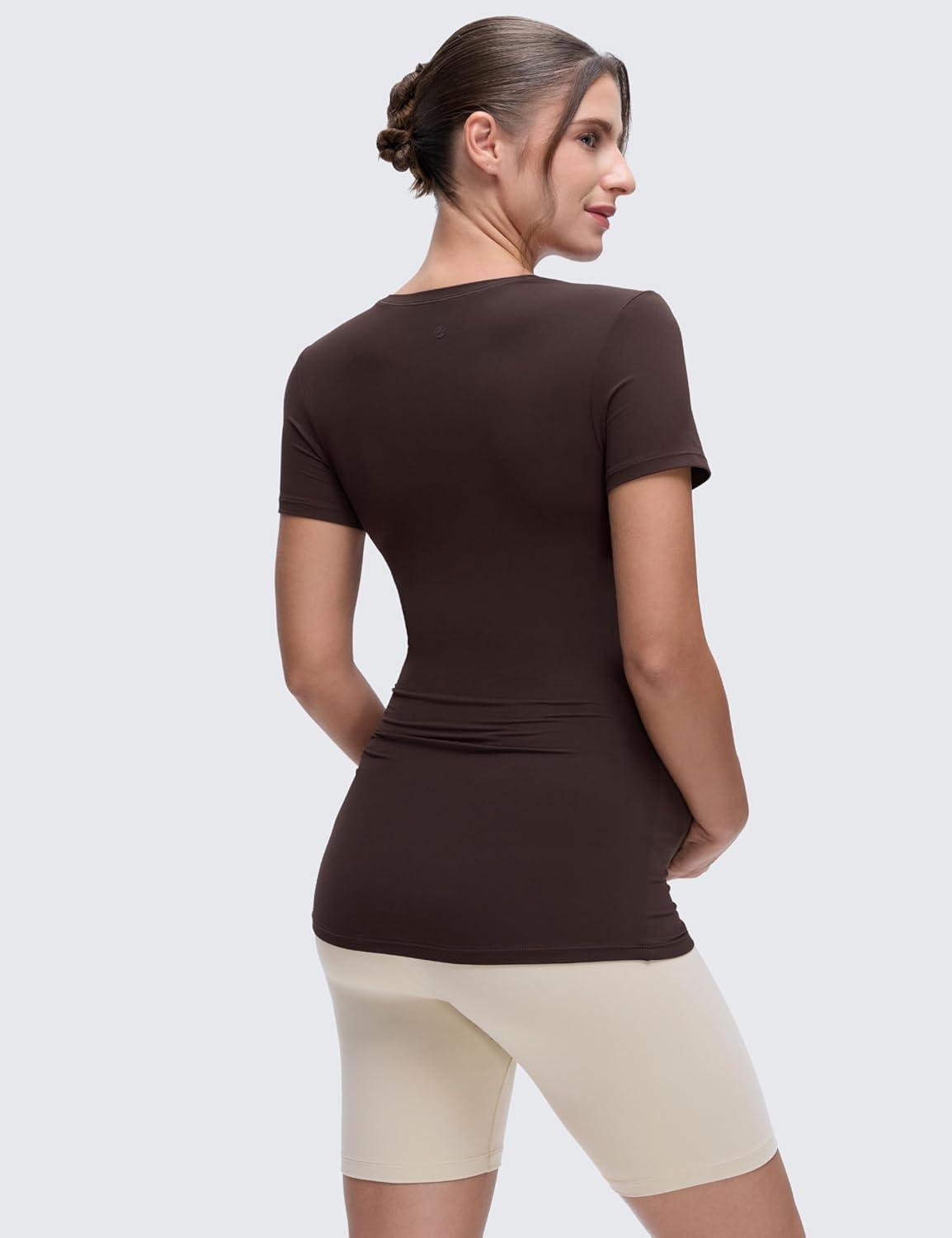 imageCRZ YOGA Softembrace Maternity Crewneck Short Sleeve Shirts Soft Casual Pregnancy Tops Going Out Basic TShirts for WomenHot Fudge Brown